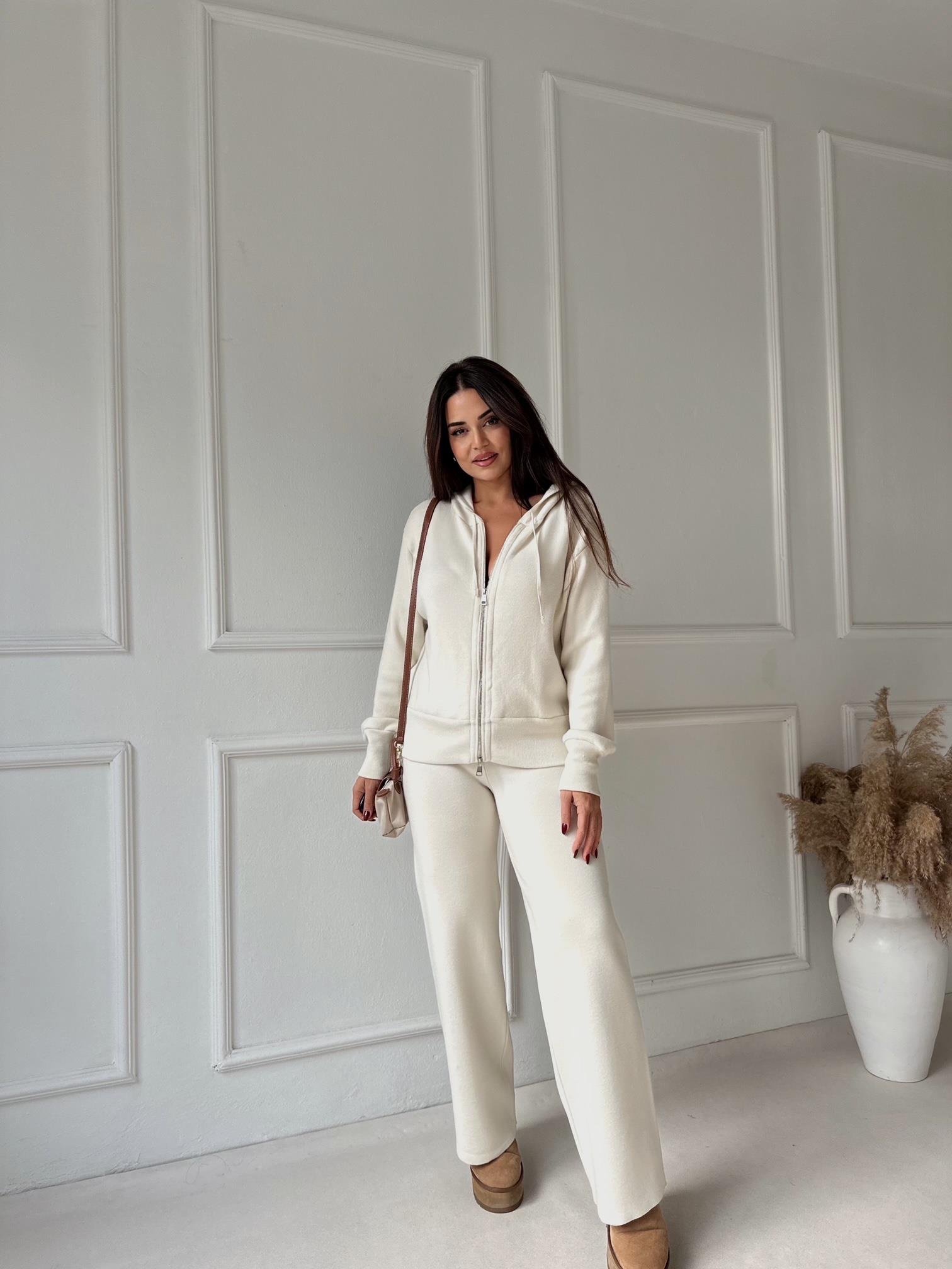 NORA ELYA Premium Knit – High Waist Toparlayıcı Triko Pantolon - Ekru