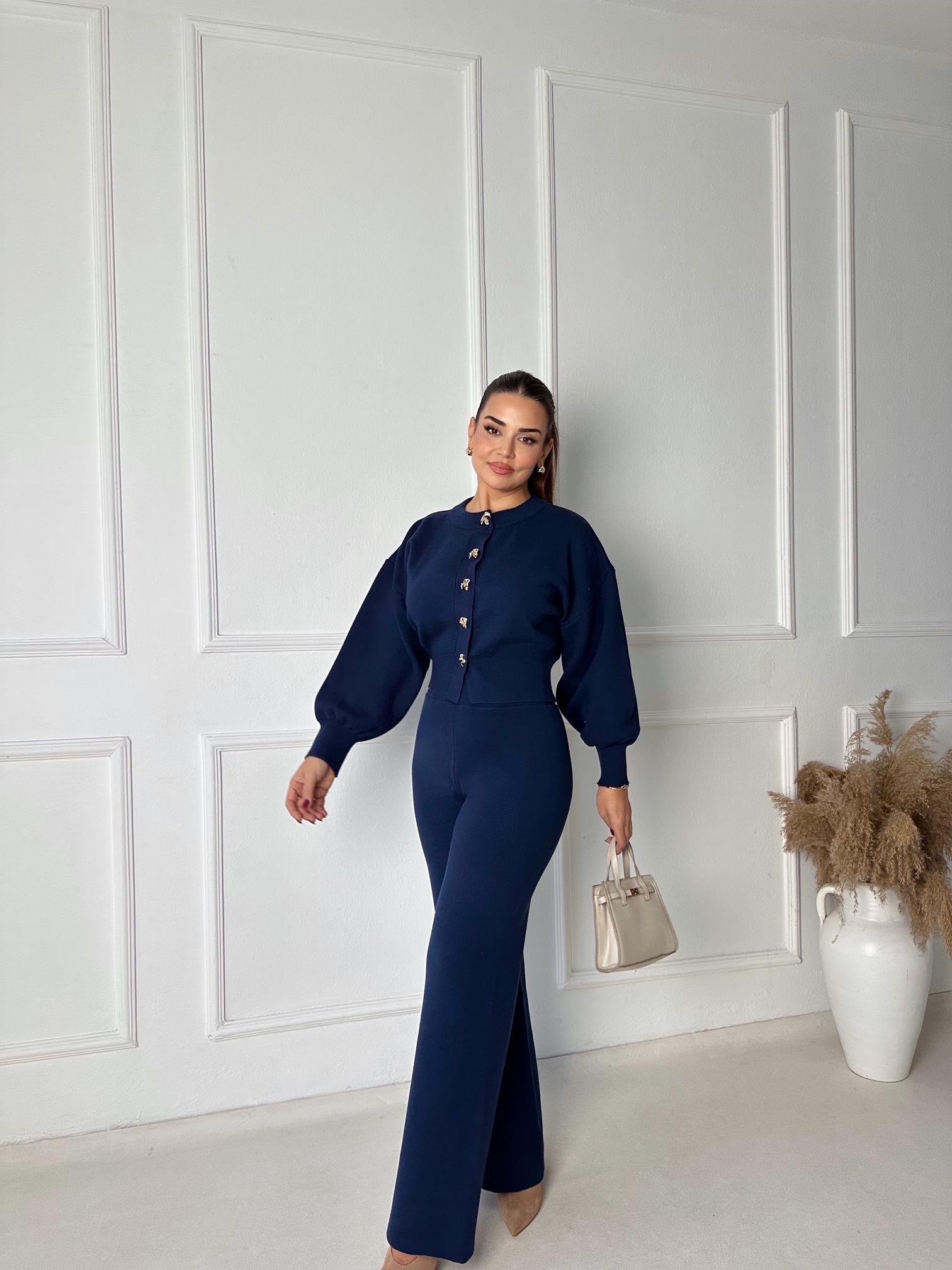 NORA ELYA Premium Knit – High Waist Toparlayıcı Triko Pantolon - Lacivert