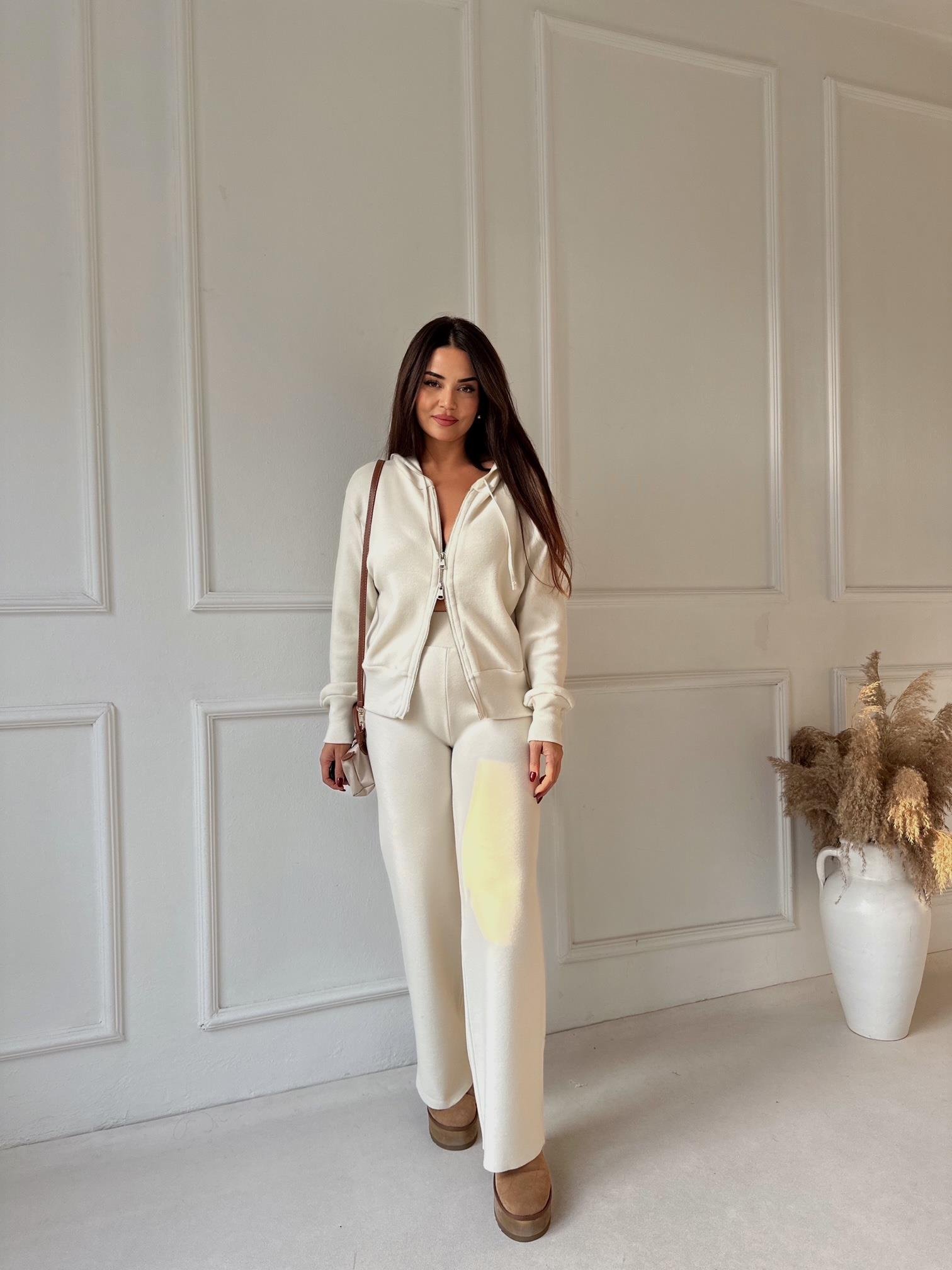 NORA ELYA Premium Knit – High Waist Toparlayıcı Triko Pantolon - Ekru