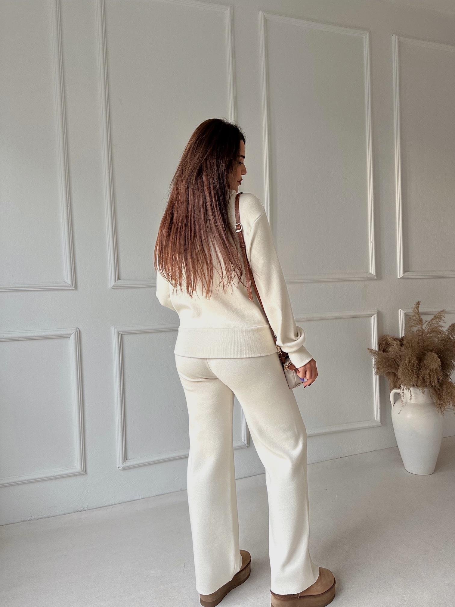 NORA ELYA Premium Knit – High Waist Toparlayıcı Triko Pantolon - Ekru