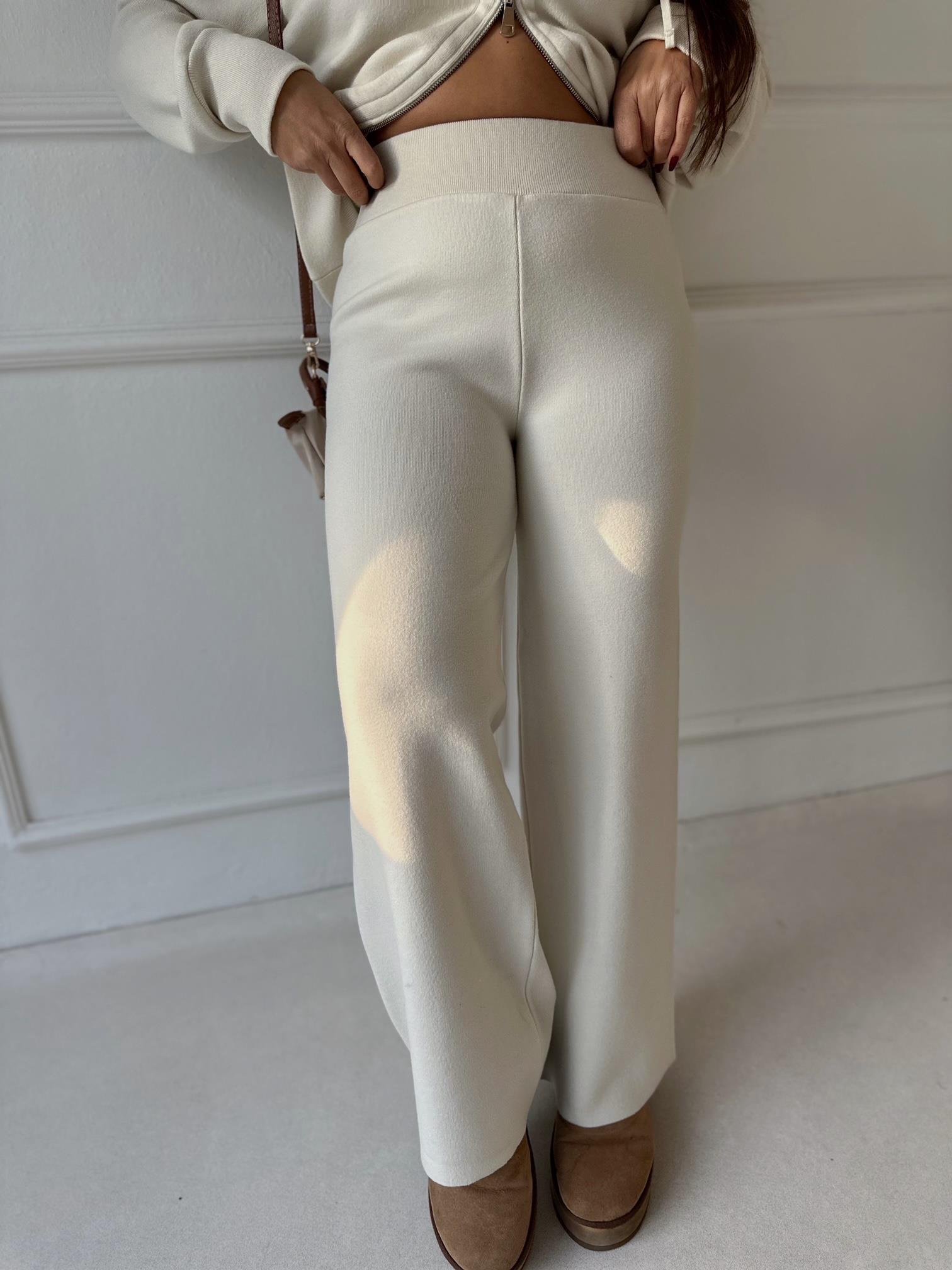 NORA ELYA Premium Knit – High Waist Toparlayıcı Triko Pantolon - Ekru