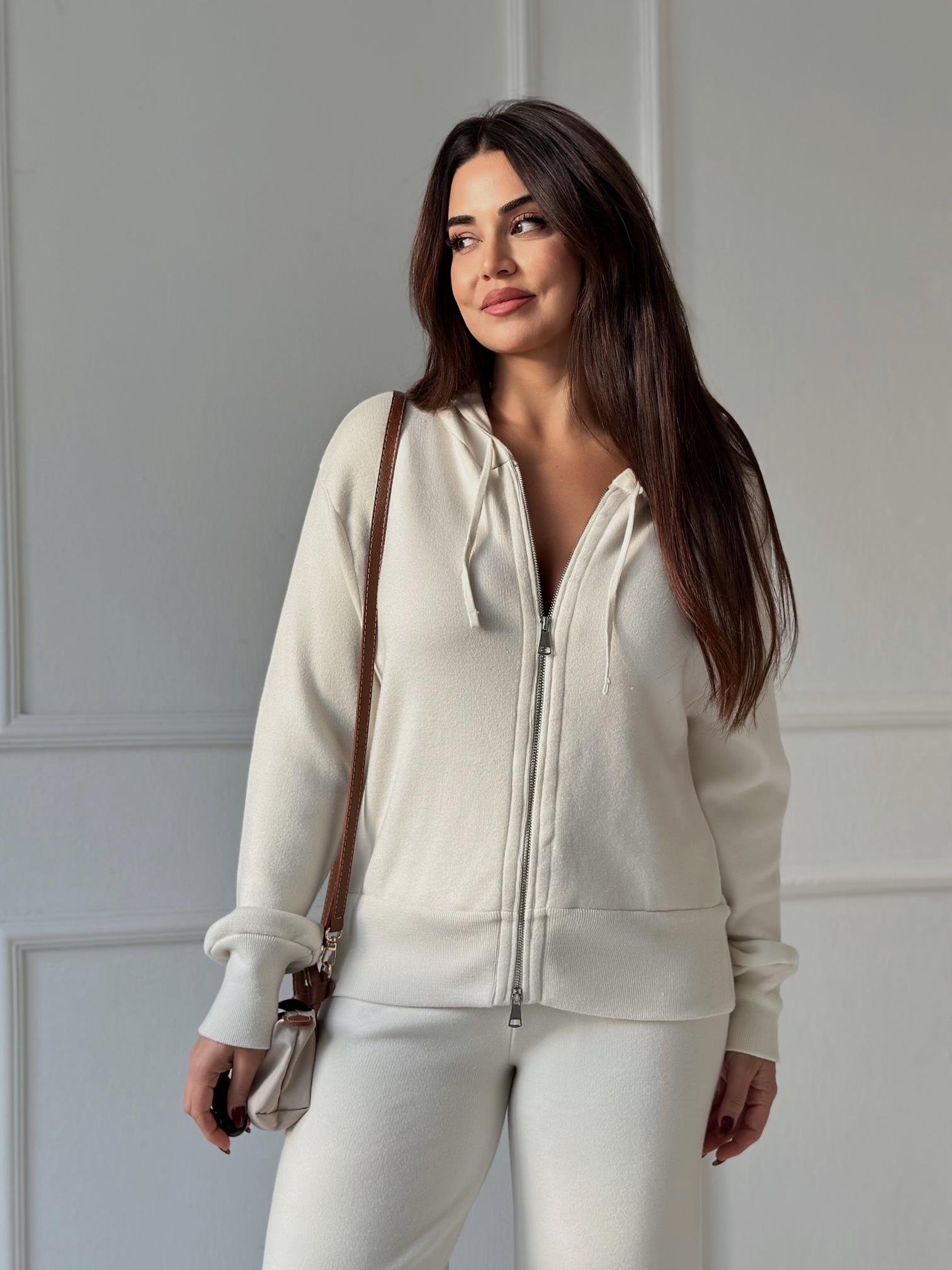 NORA ELYA Premium Knit – Zipper Hoodie Triko Sweat - Ekru