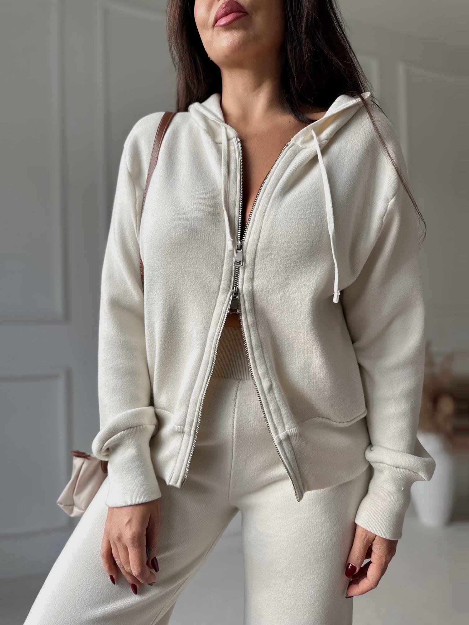 NORA ELYA Premium Knit – Zipper Hoodie Triko Sweat - Ekru