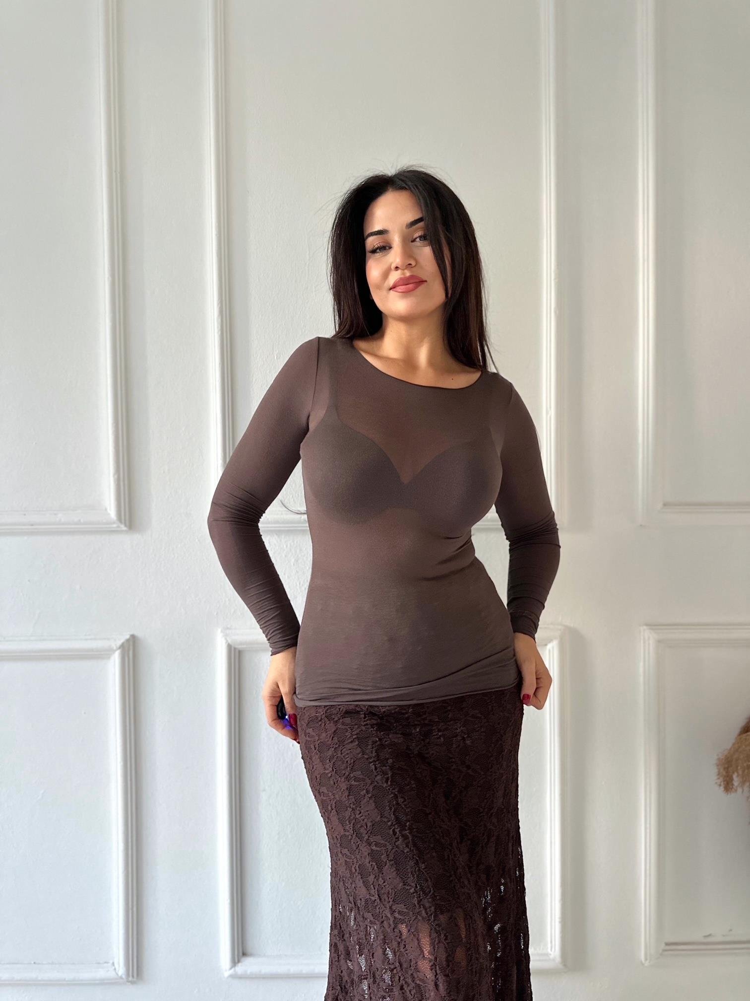 Orijinal Intimissimi Kaşmir İçerikli Kayık Yaka Fit Bluz – Kahve