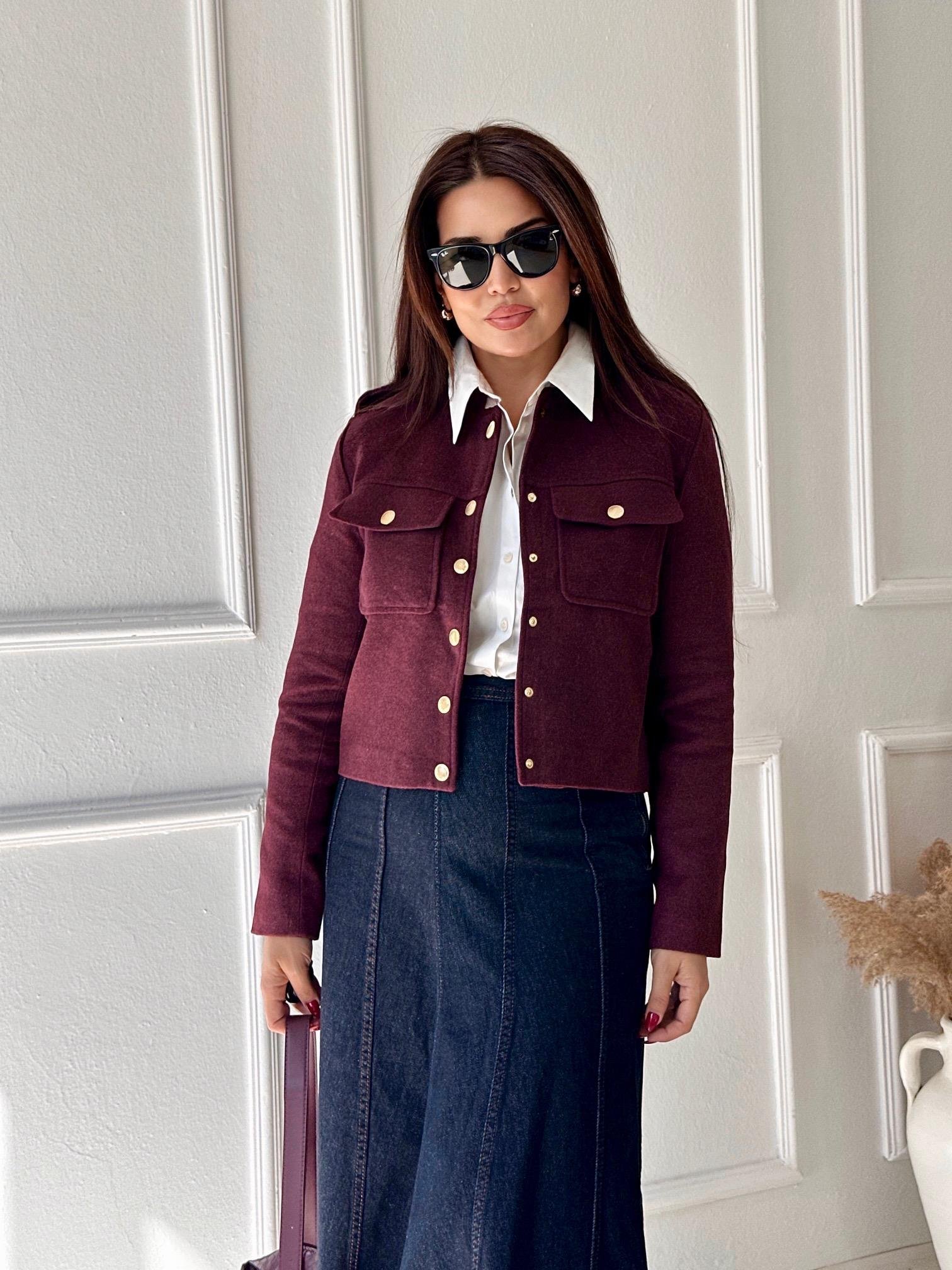 Orijinal Marka Bordo Kısa Gold Düğmeli Kaşe Ceket 