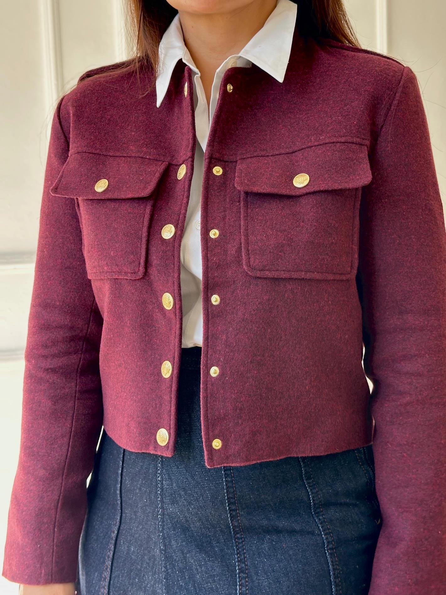 Orijinal Marka Bordo Kısa Gold Düğmeli Kaşe Ceket 