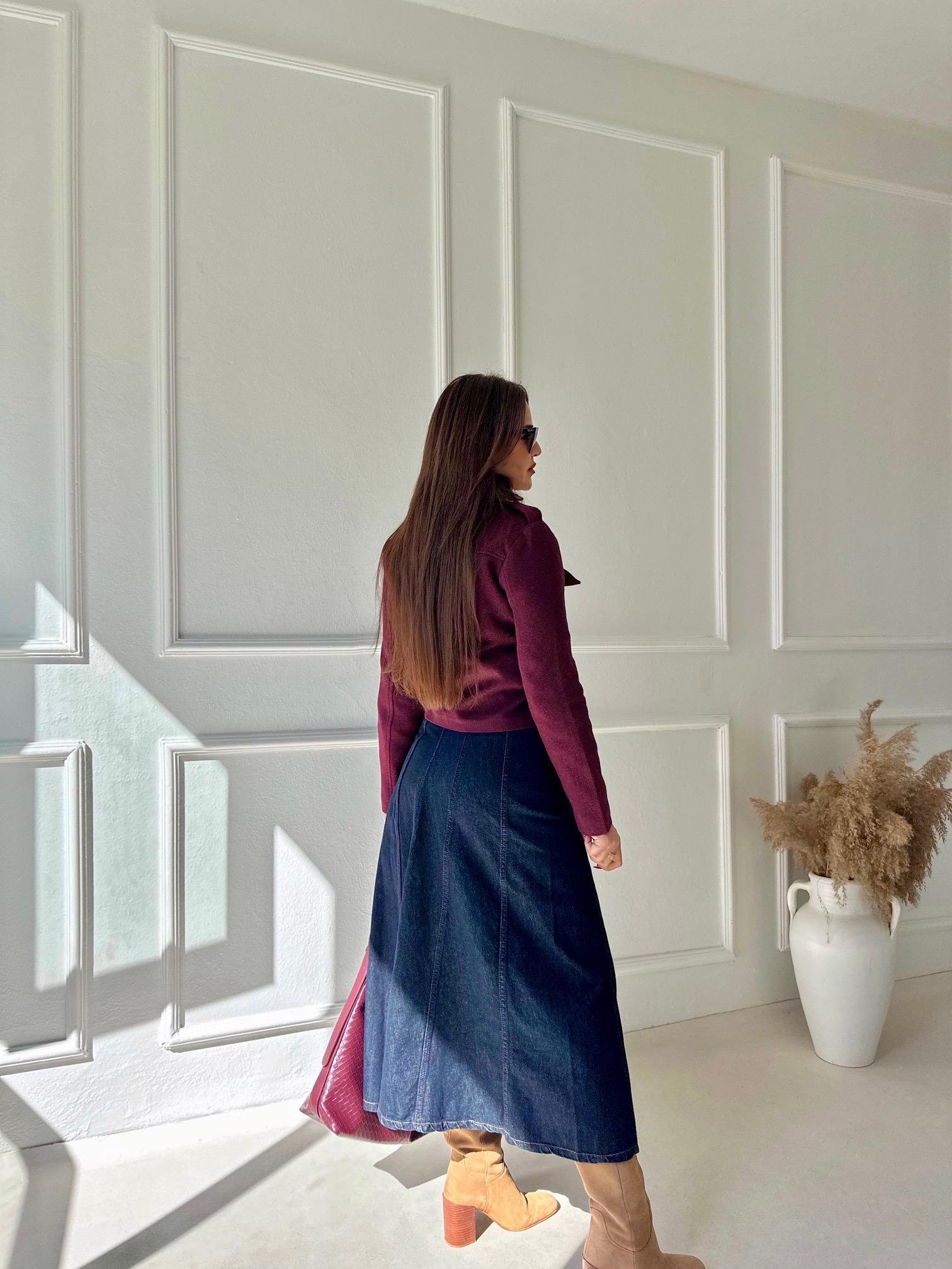 Orijinal Marka Bordo Kısa Gold Düğmeli Kaşe Ceket 