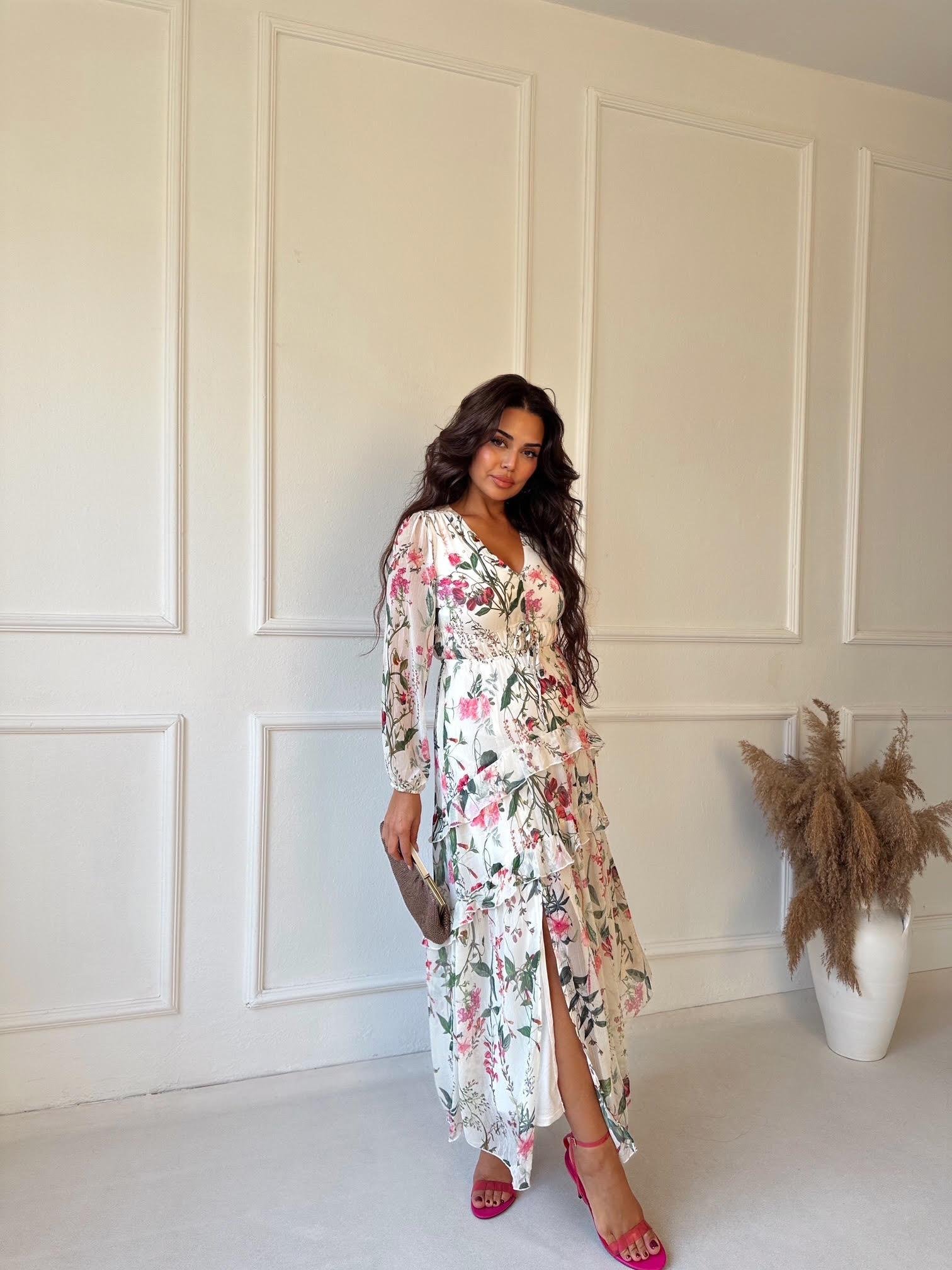 Orijinal Marka Çiçekli Şifon Maksi Elbise