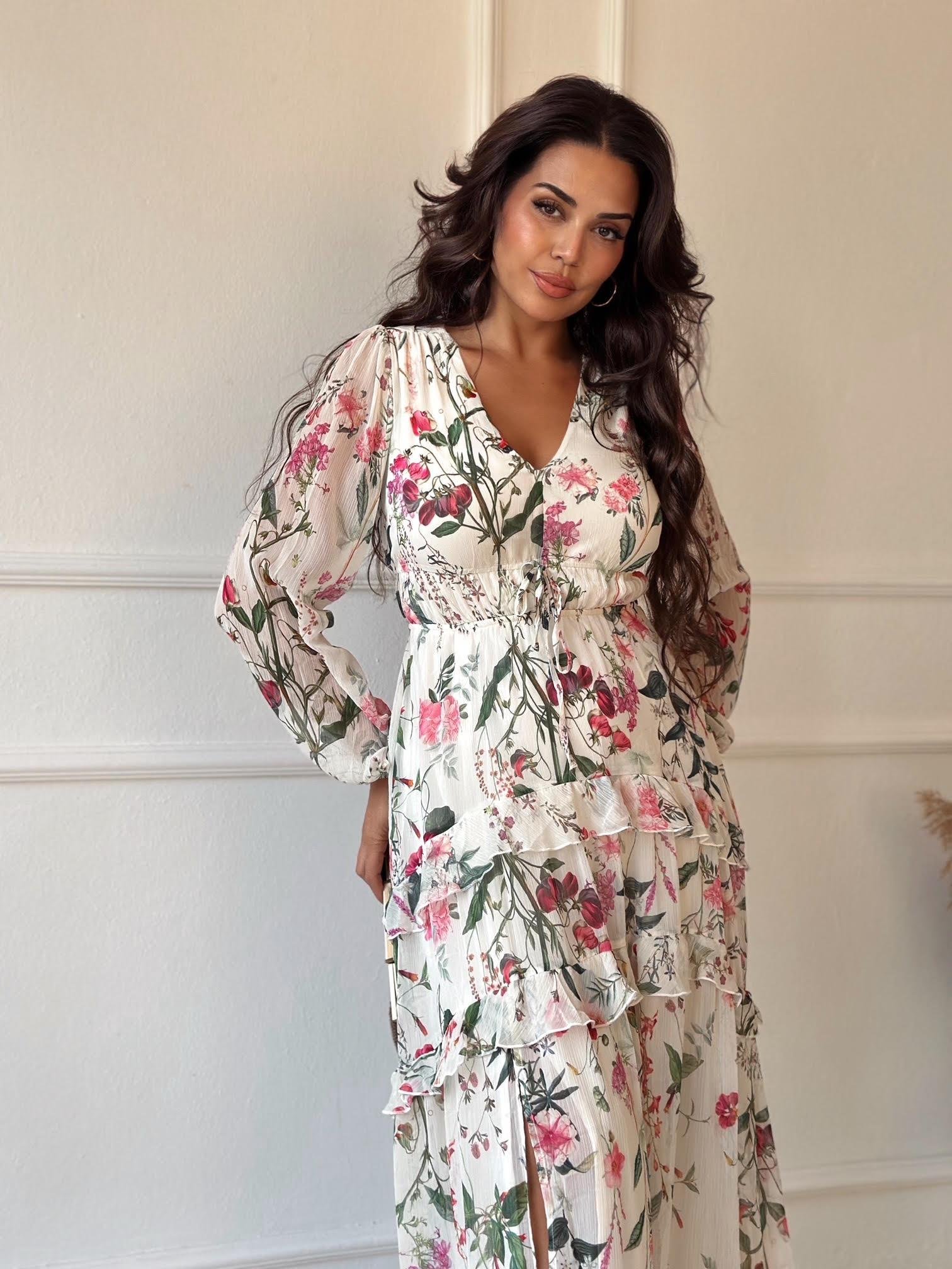 Orijinal Marka Çiçekli Şifon Maksi Elbise