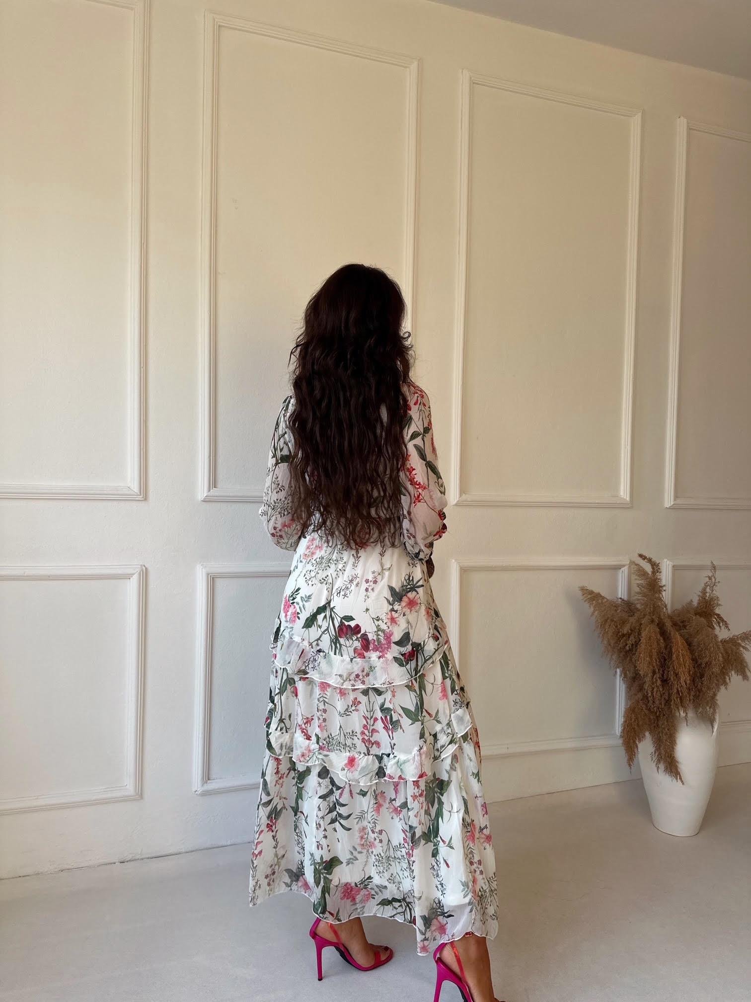 Orijinal Marka Çiçekli Şifon Maksi Elbise