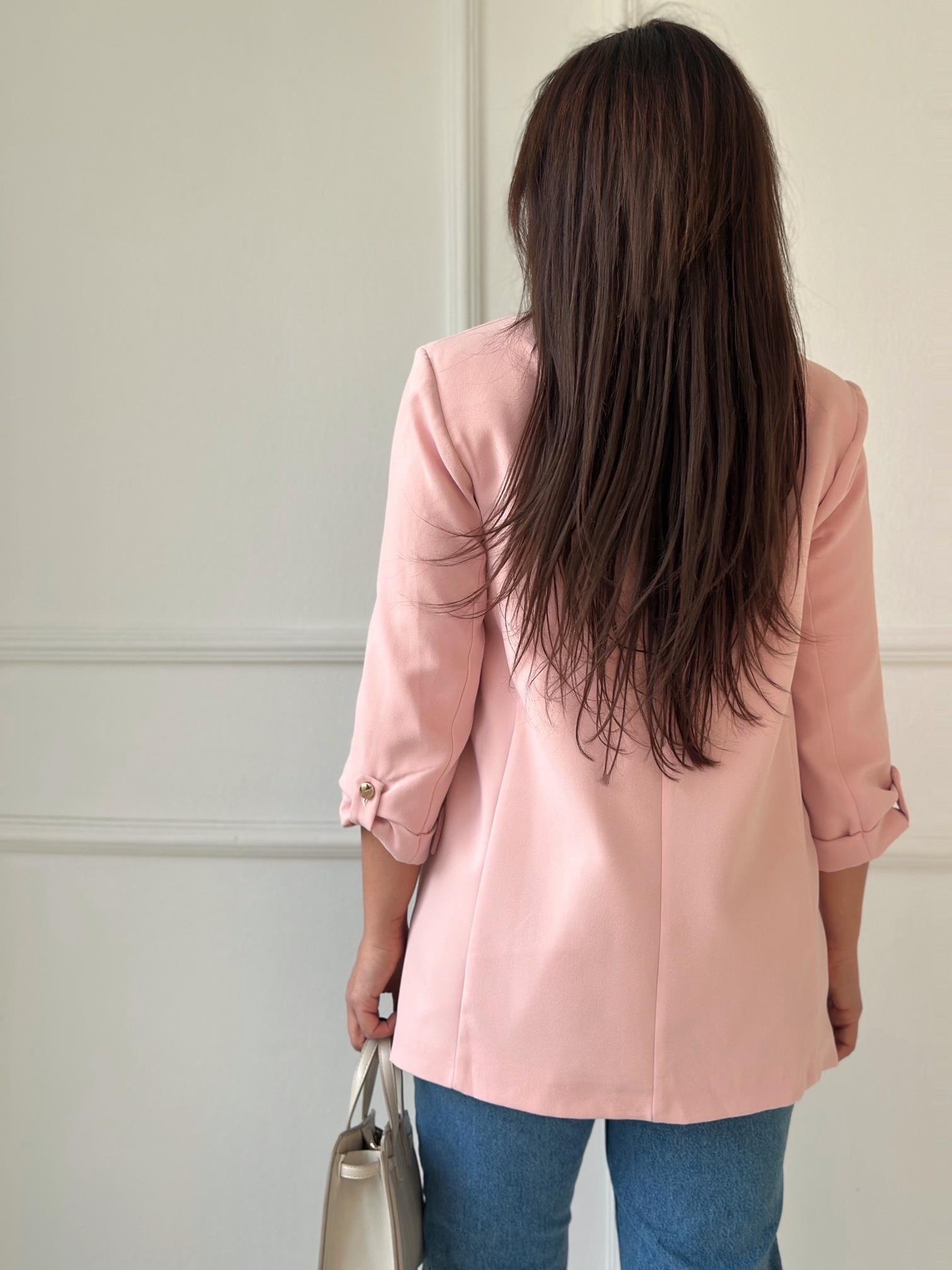 Orijinal Marka Kıvrık Kollu Blazer Ceket - Pembe | Nora Butik