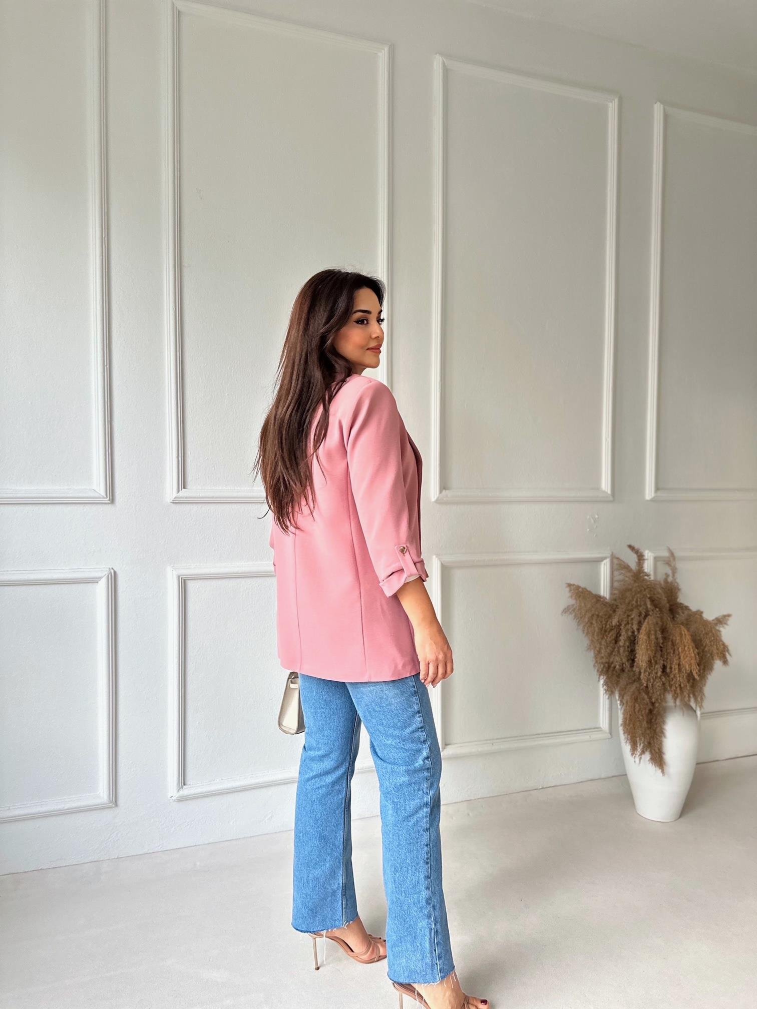 Orijinal Marka Kıvrık Kollu Blazer Ceket - Gül Kurusu