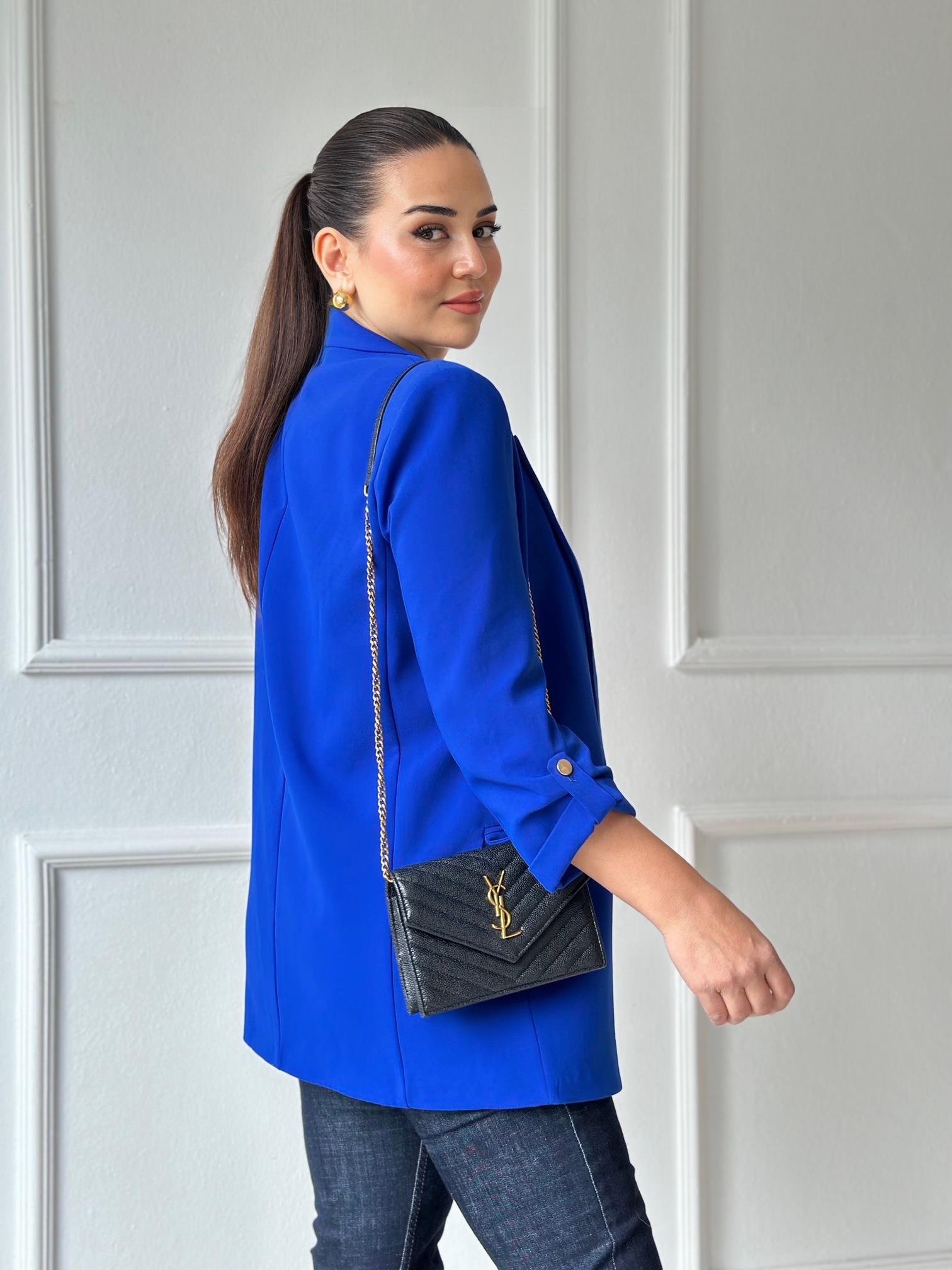 Orijinal Marka Kıvrık Kollu Blazer Ceket - Saks Mavi | Nora Butik