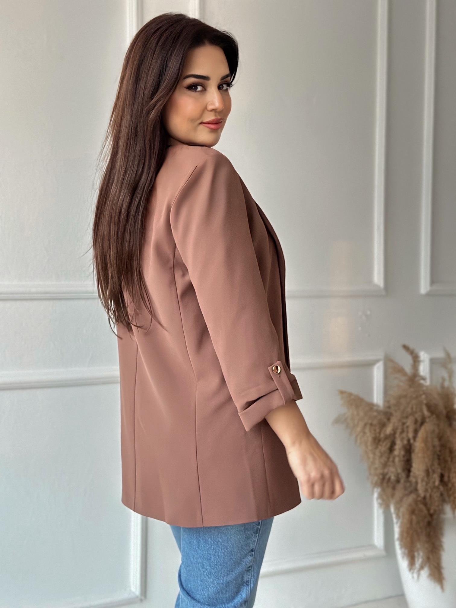 Orijinal Marka Kıvrık Kollu Blazer Ceket - Camel