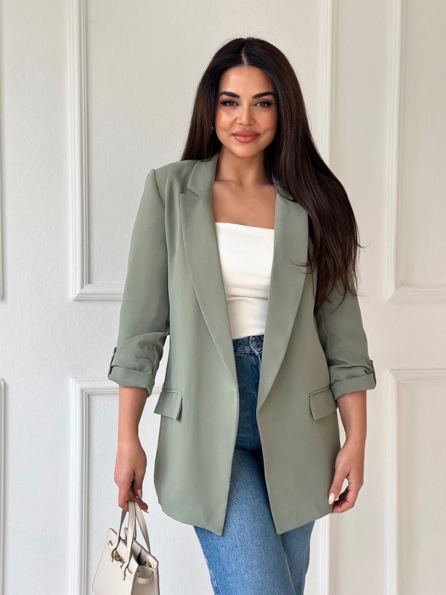 Orijinal Marka Kıvrık Kollu Blazer Ceket - Haki | Nora Butik