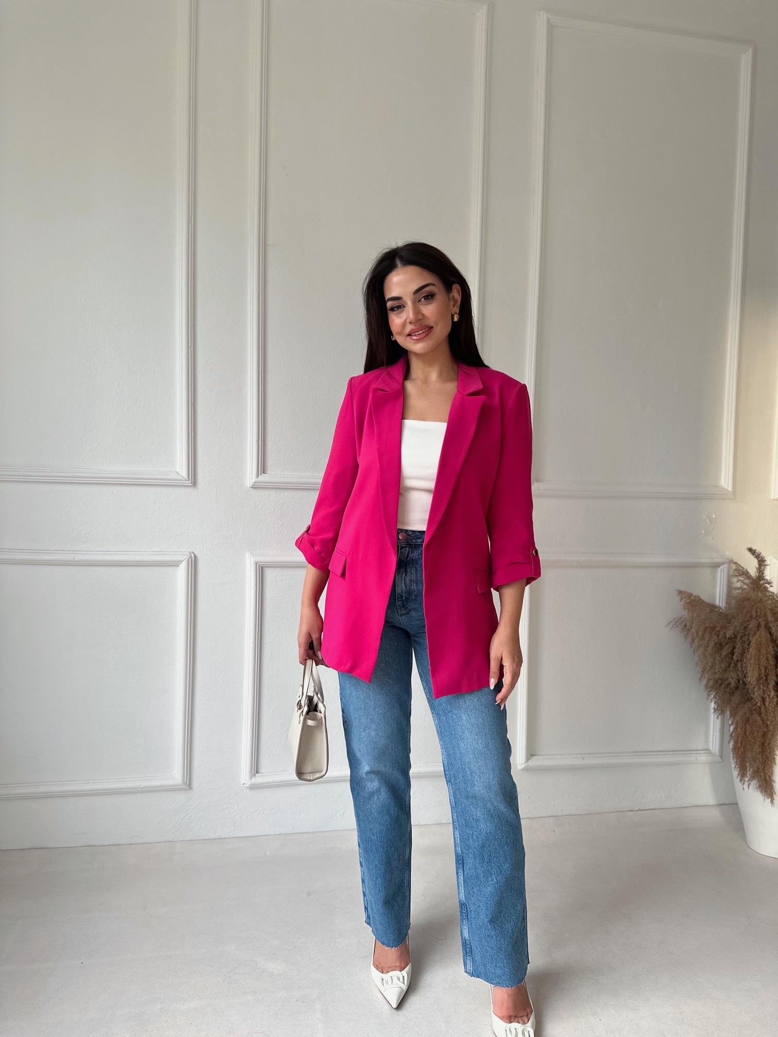 Orijinal Marka Kıvrık Kollu Blazer Ceket - Fuşya | Nora Butik