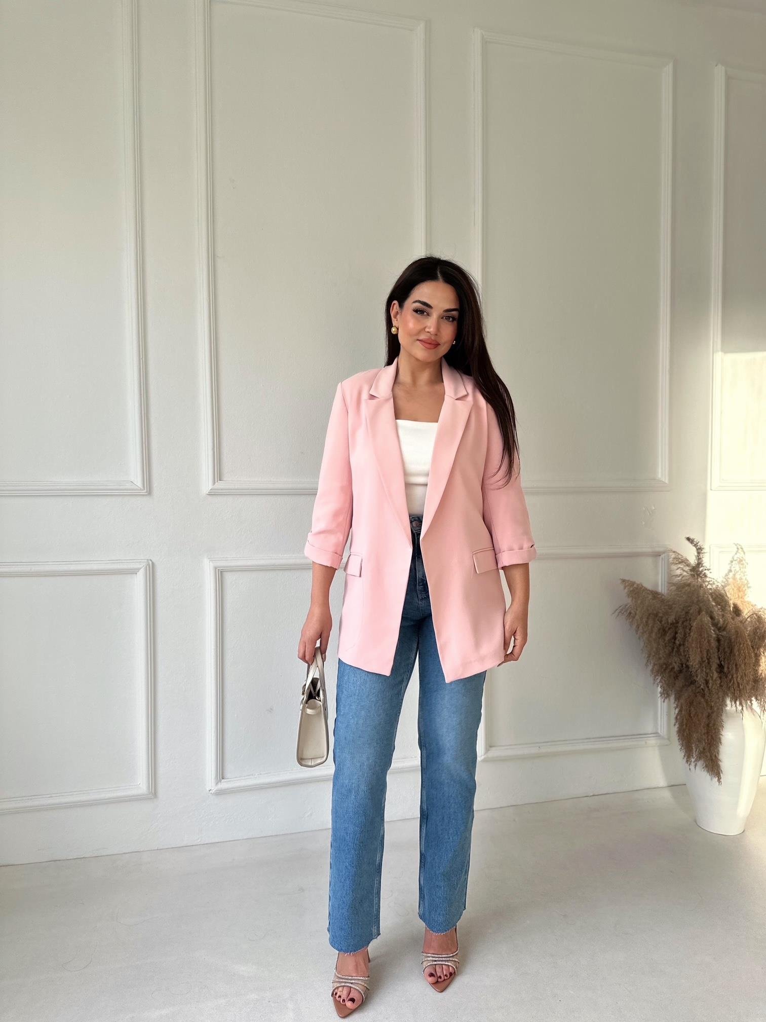 Orijinal Marka Kıvrık Kollu Blazer Ceket - Pembe | Nora Butik