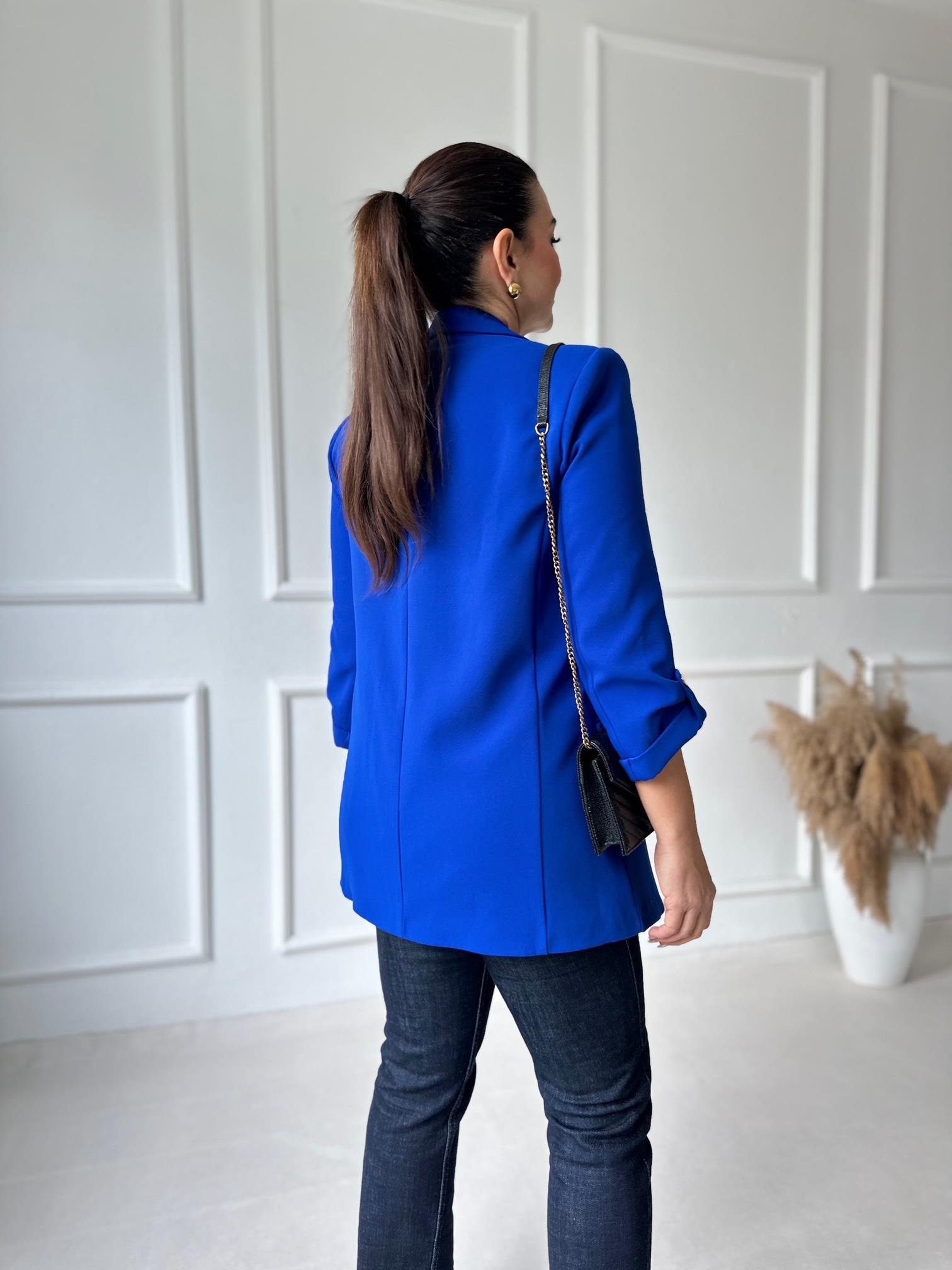 Orijinal Marka Kıvrık Kollu Blazer Ceket - Saks Mavi | Nora Butik