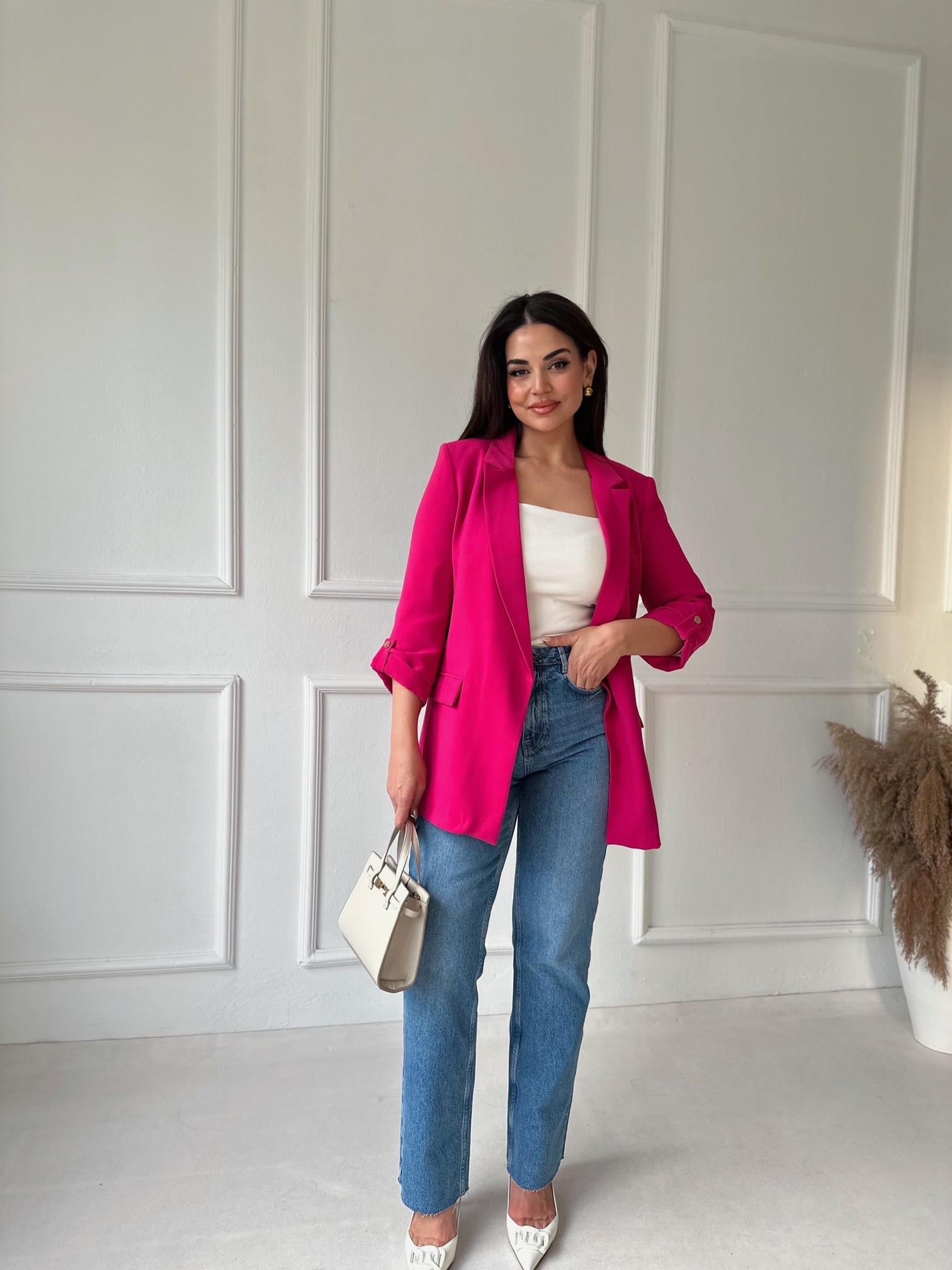Orijinal Marka Kıvrık Kollu Blazer Ceket - Fuşya | Nora Butik
