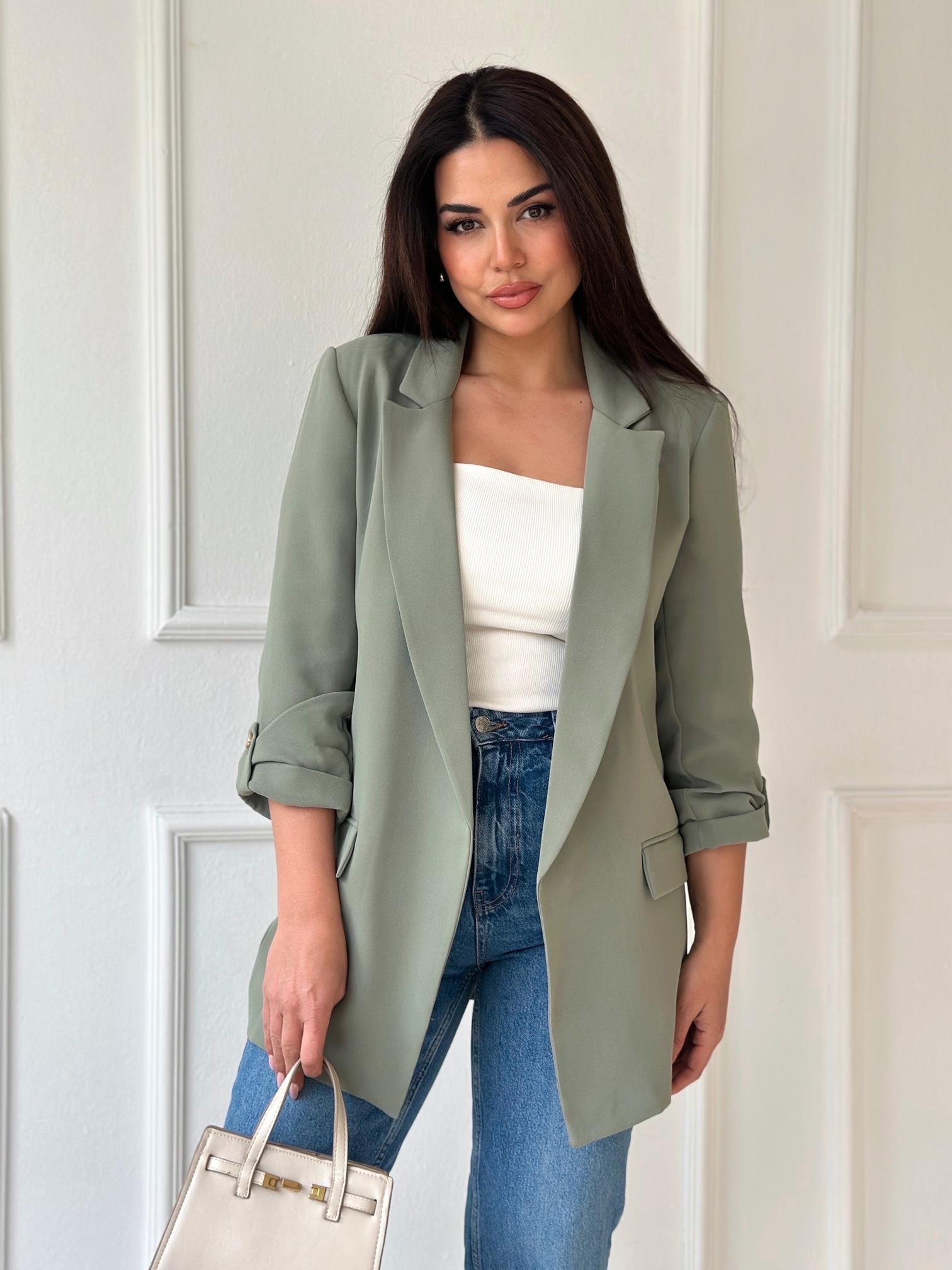 Orijinal Marka Kıvrık Kollu Blazer Ceket - Haki | Nora Butik