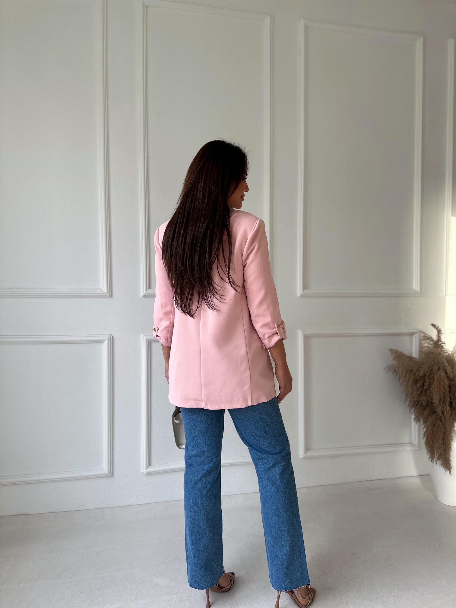 Orijinal Marka Kıvrık Kollu Blazer Ceket - Pembe | Nora Butik