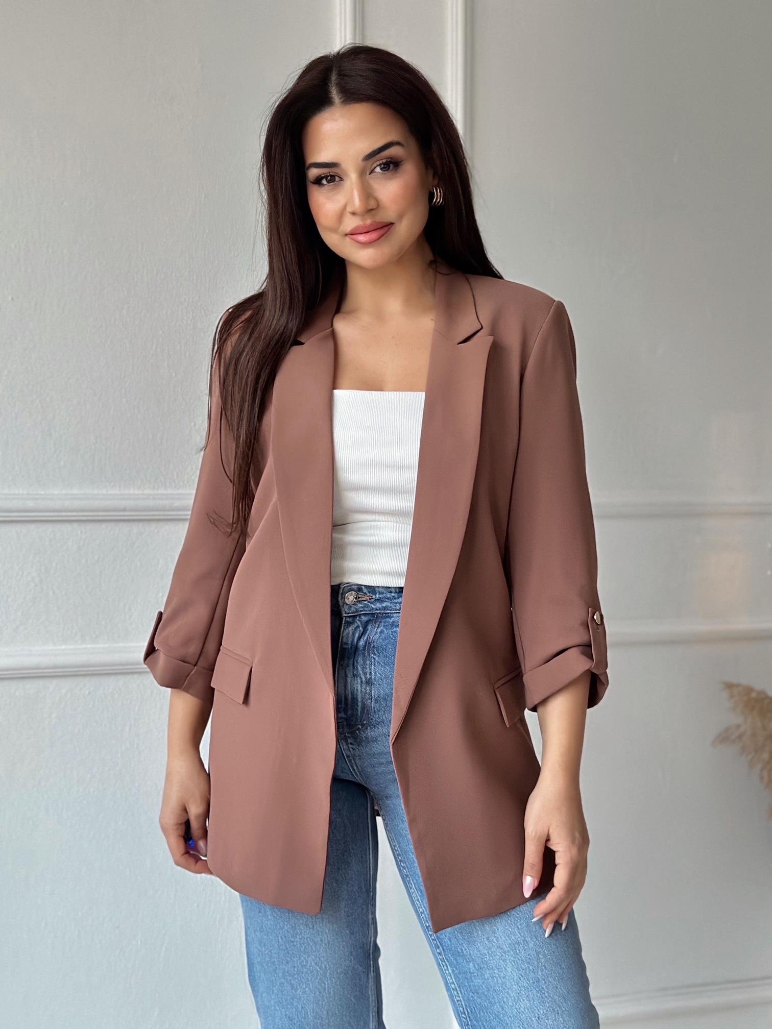 Orijinal Marka Kıvrık Kollu Blazer Ceket - Camel