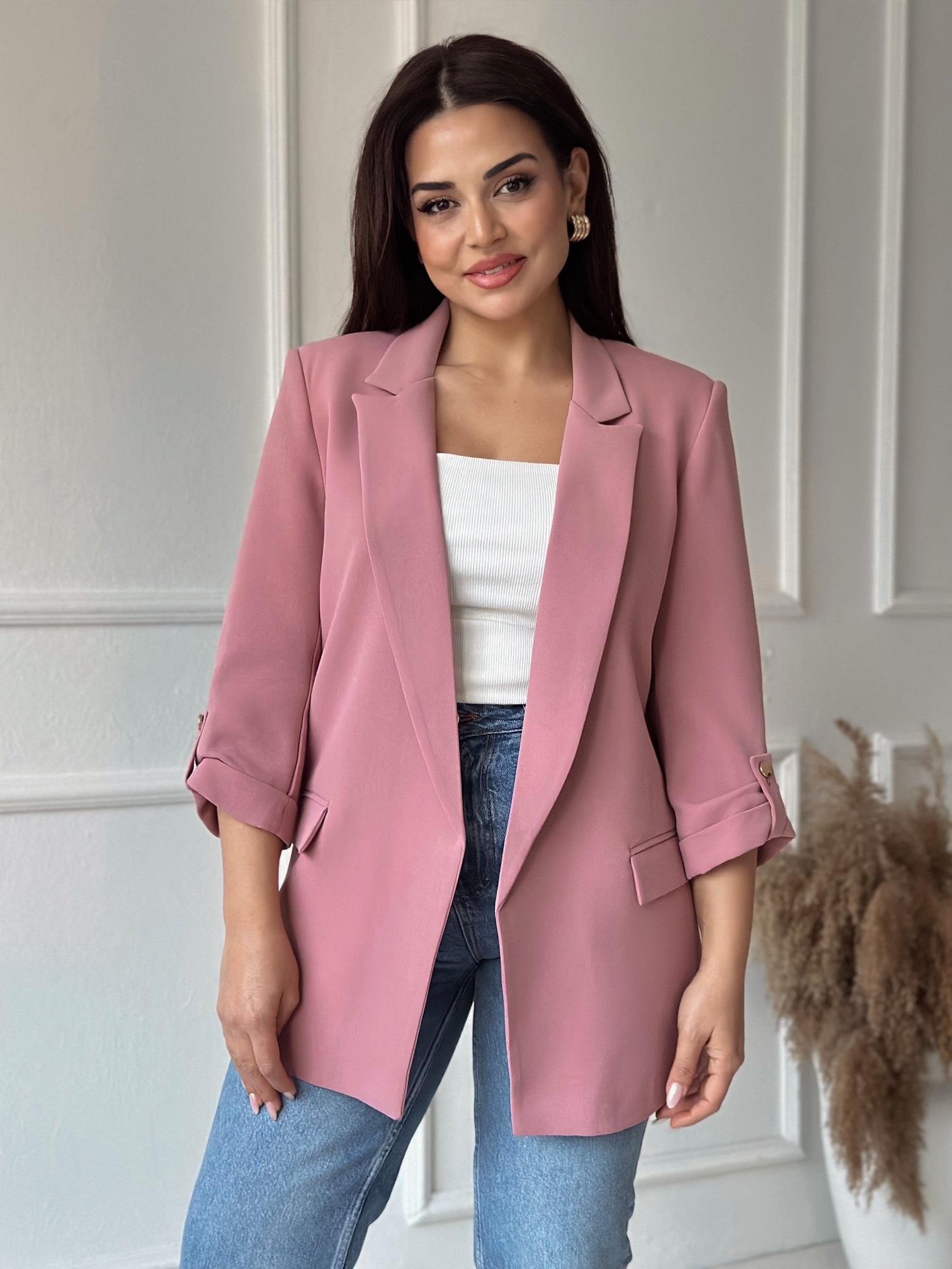 Orijinal Marka Kıvrık Kollu Blazer Ceket - Gül Kurusu