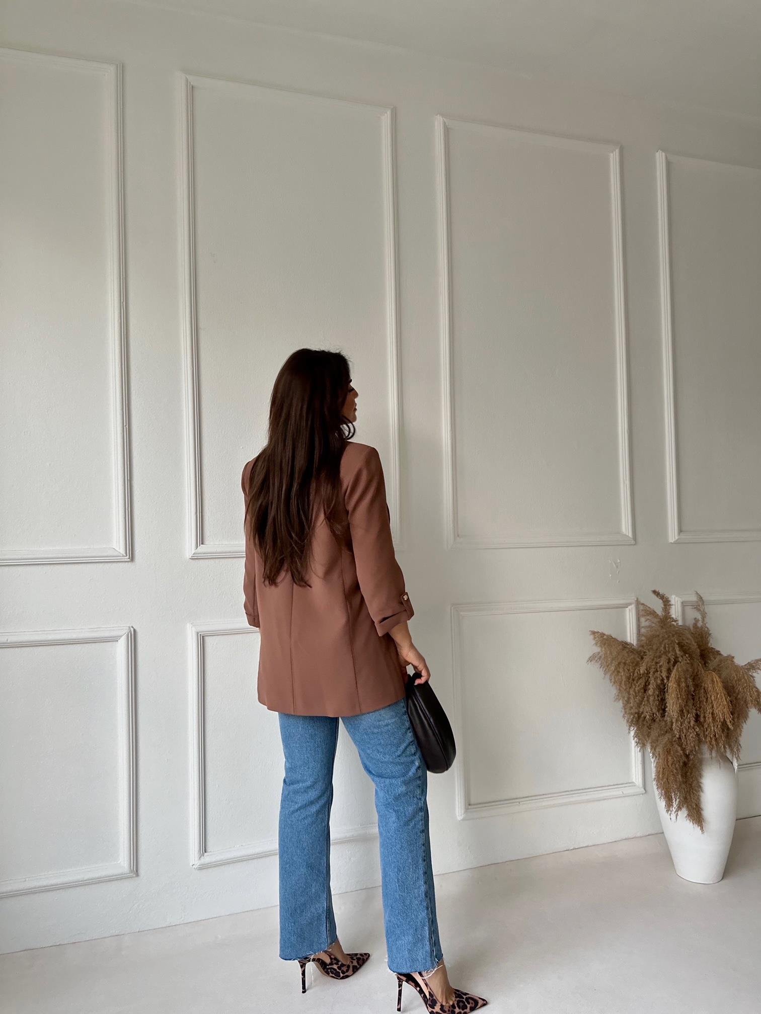 Orijinal Marka Kıvrık Kollu Blazer Ceket - Camel