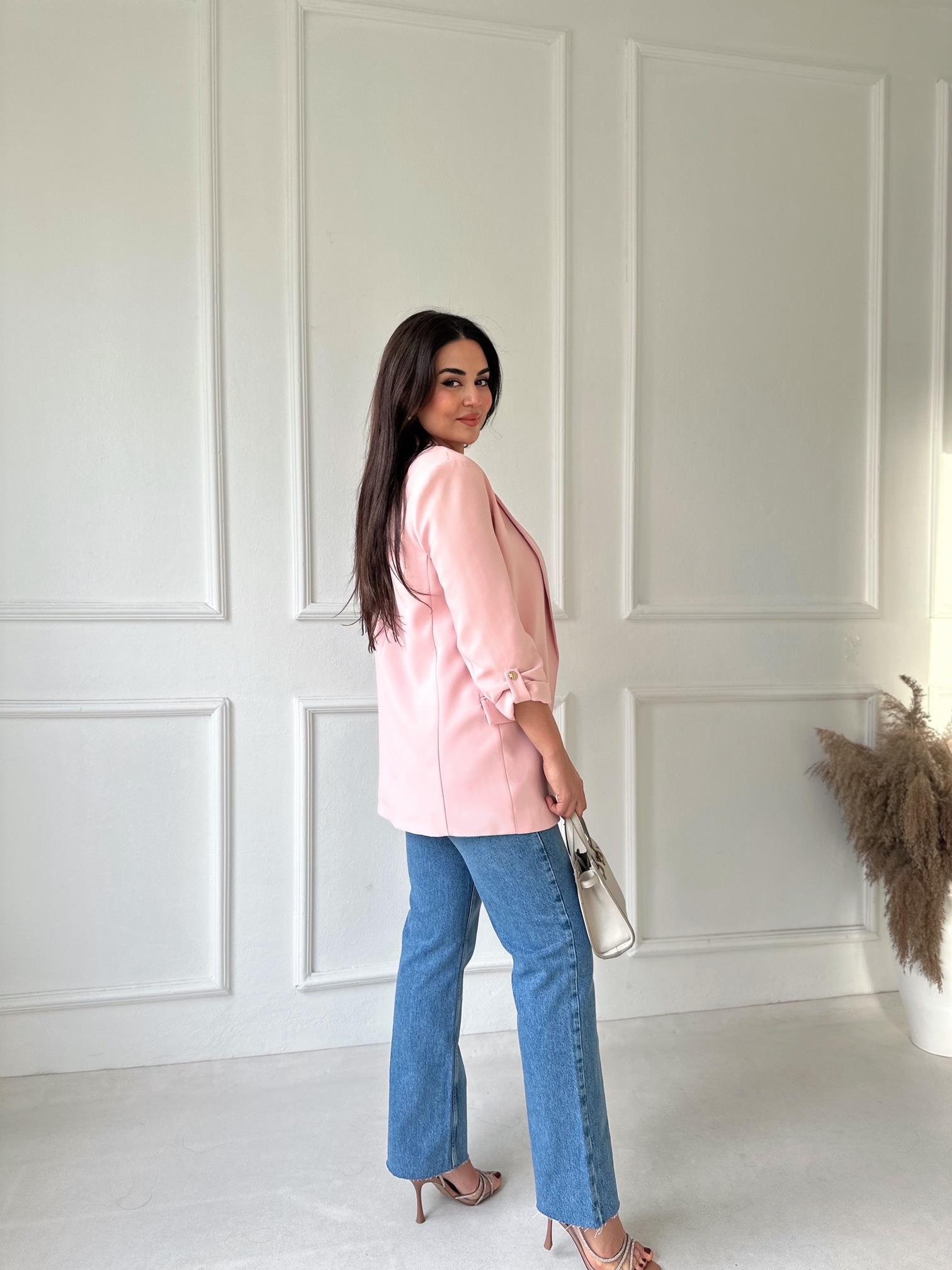 Orijinal Marka Kıvrık Kollu Blazer Ceket - Pembe | Nora Butik