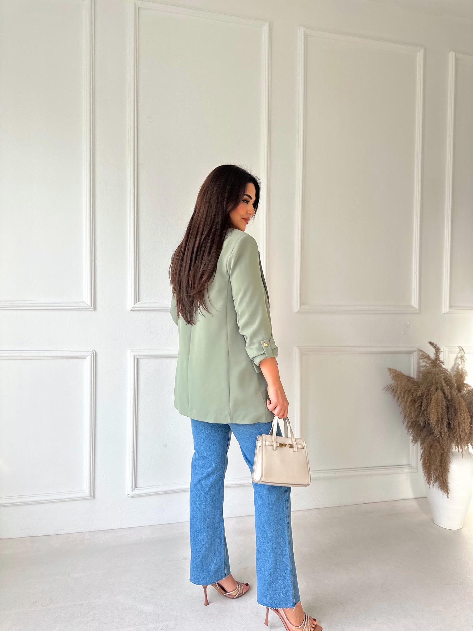 Orijinal Marka Kıvrık Kollu Blazer Ceket - Haki | Nora Butik