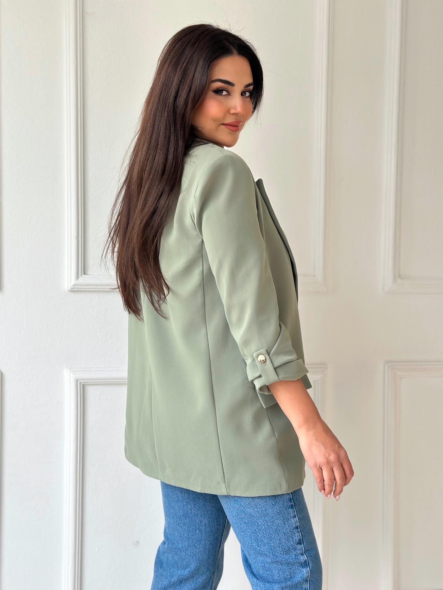 Orijinal Marka Kıvrık Kollu Blazer Ceket - Haki | Nora Butik