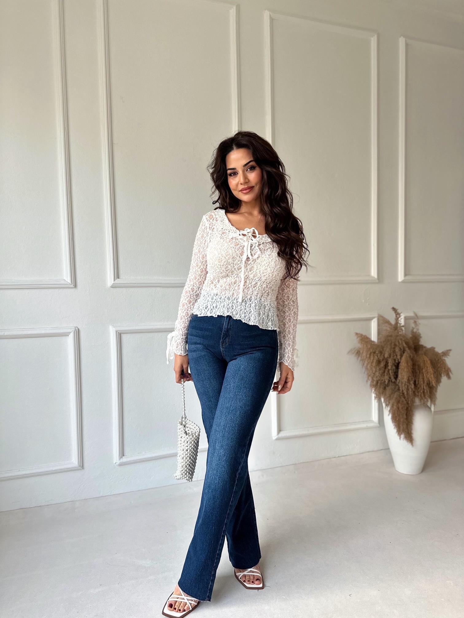 Orijinal Marka Koyu Mavi Yıkama Likralı Palazzo | Nora Butik