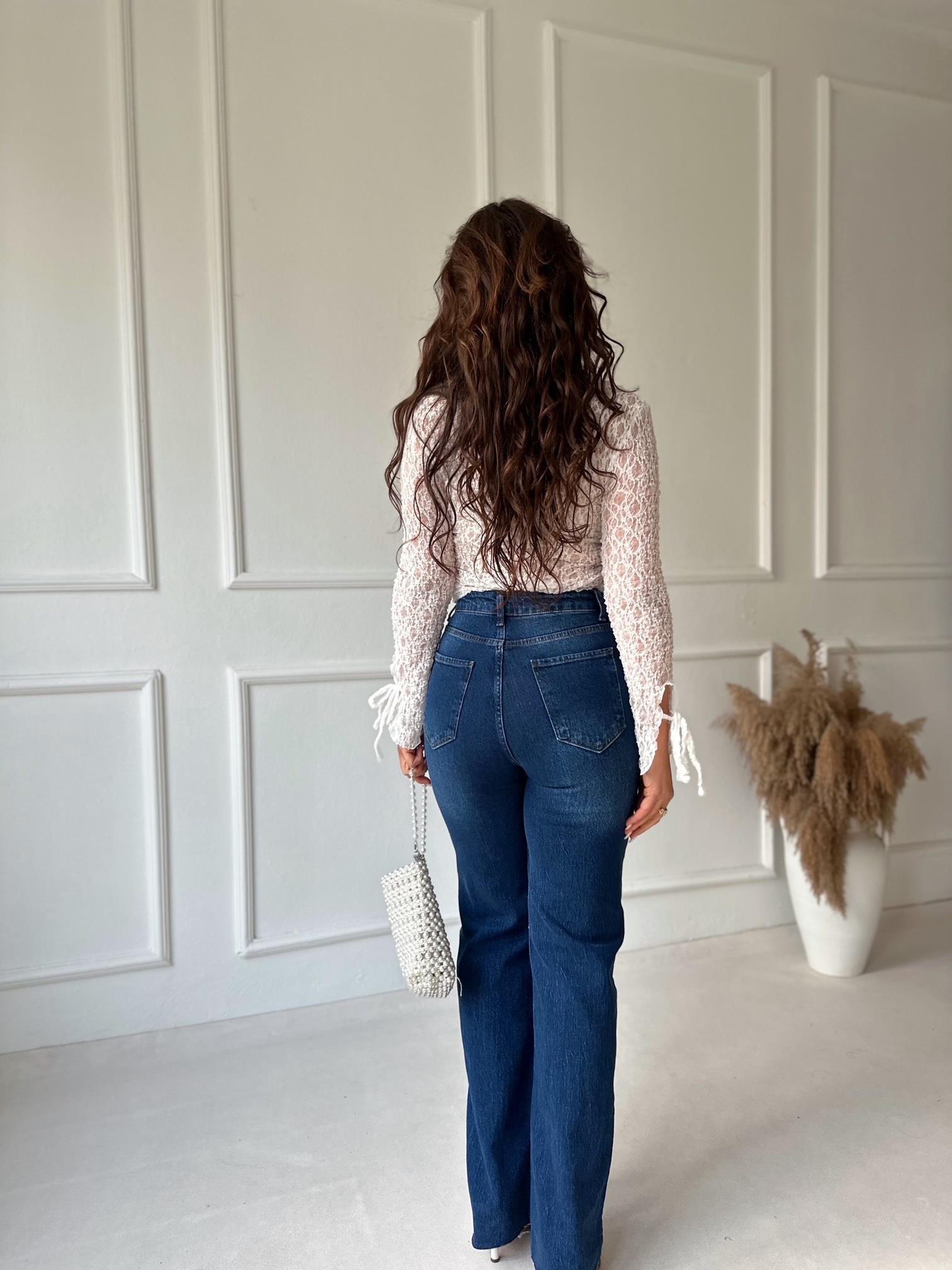 Orijinal Marka Koyu Mavi Yıkama Likralı Palazzo | Nora Butik