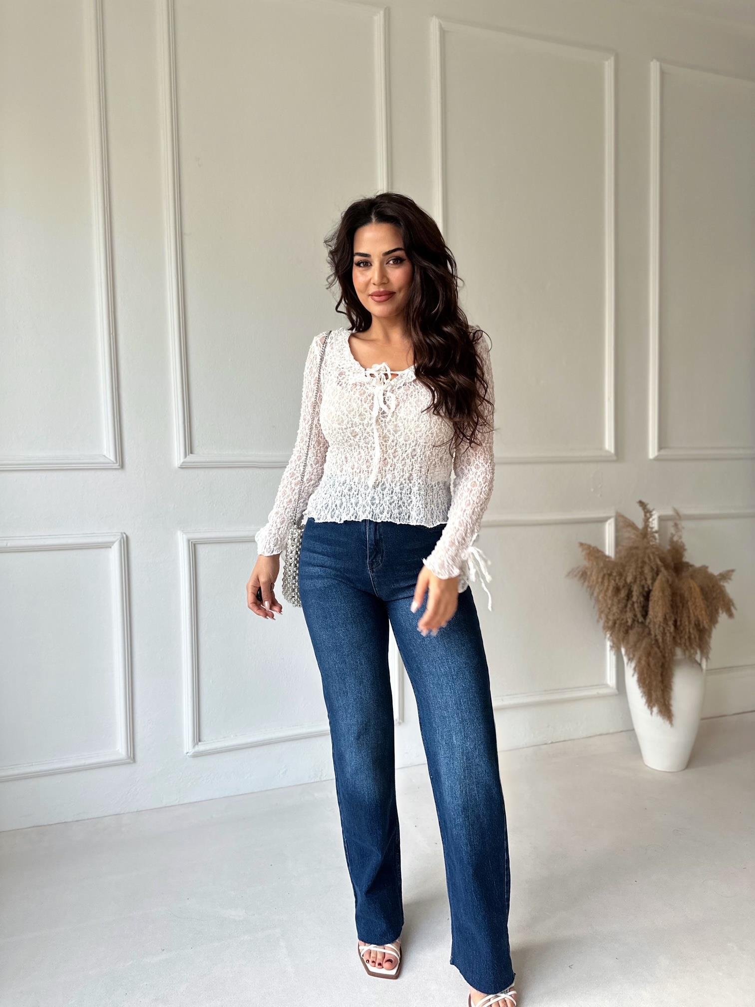 Orijinal Marka Koyu Mavi Yıkama Likralı Palazzo | Nora Butik