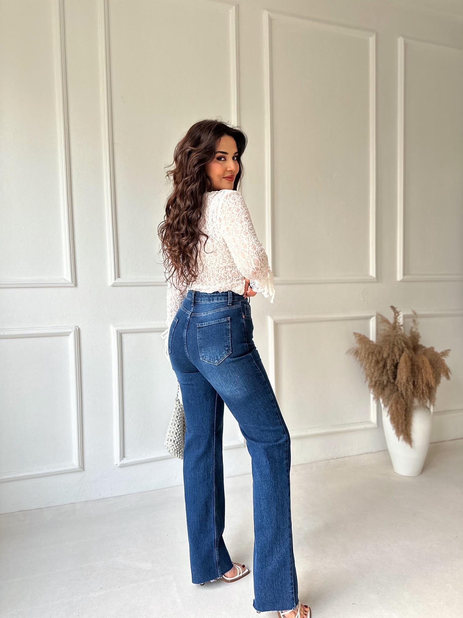 Orijinal Marka Koyu Mavi Yıkama Likralı Palazzo | Nora Butik