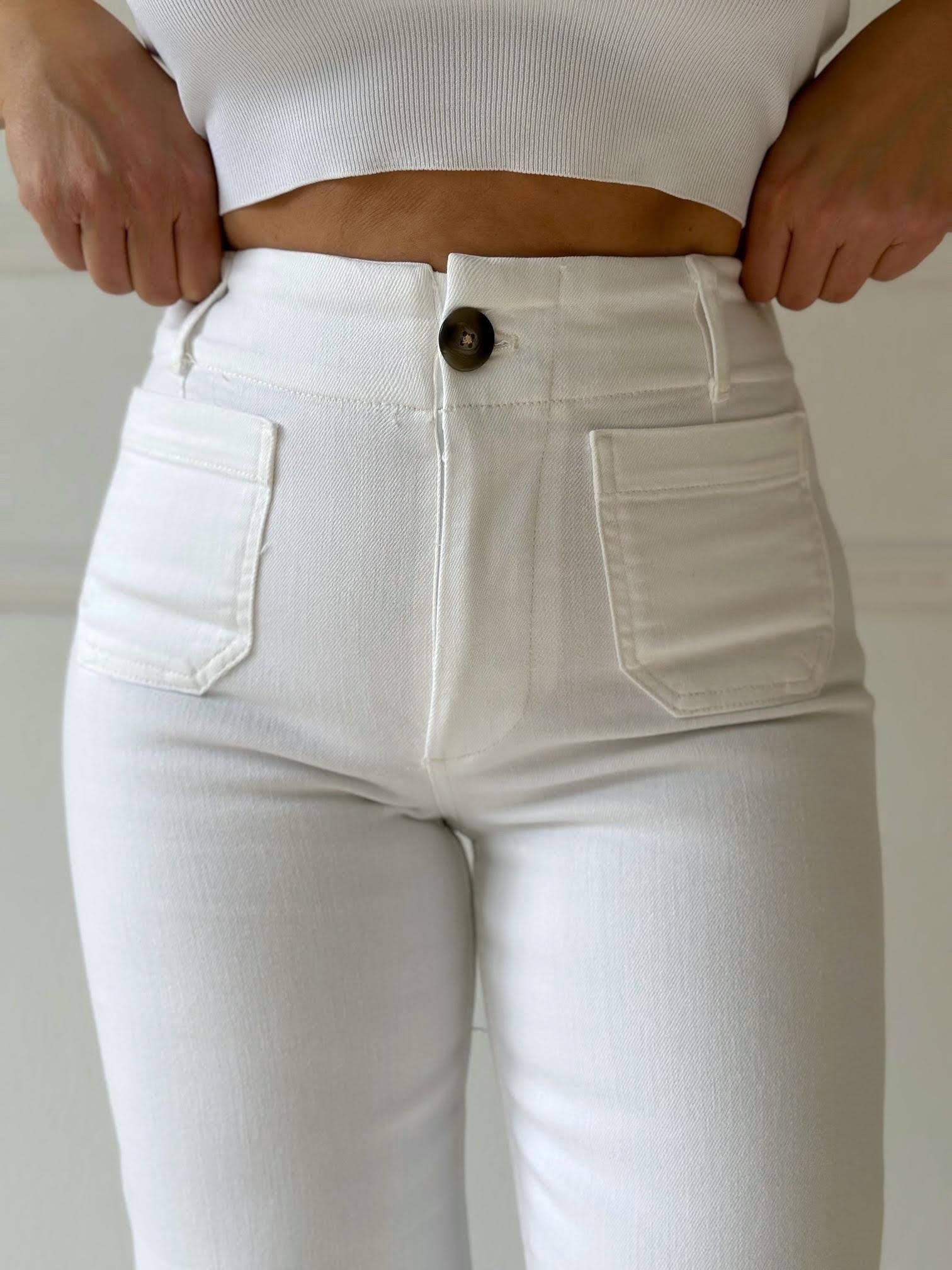 Orijinal Marka Likralı Beyaz Colette Kısa Geniş Paça Jean 