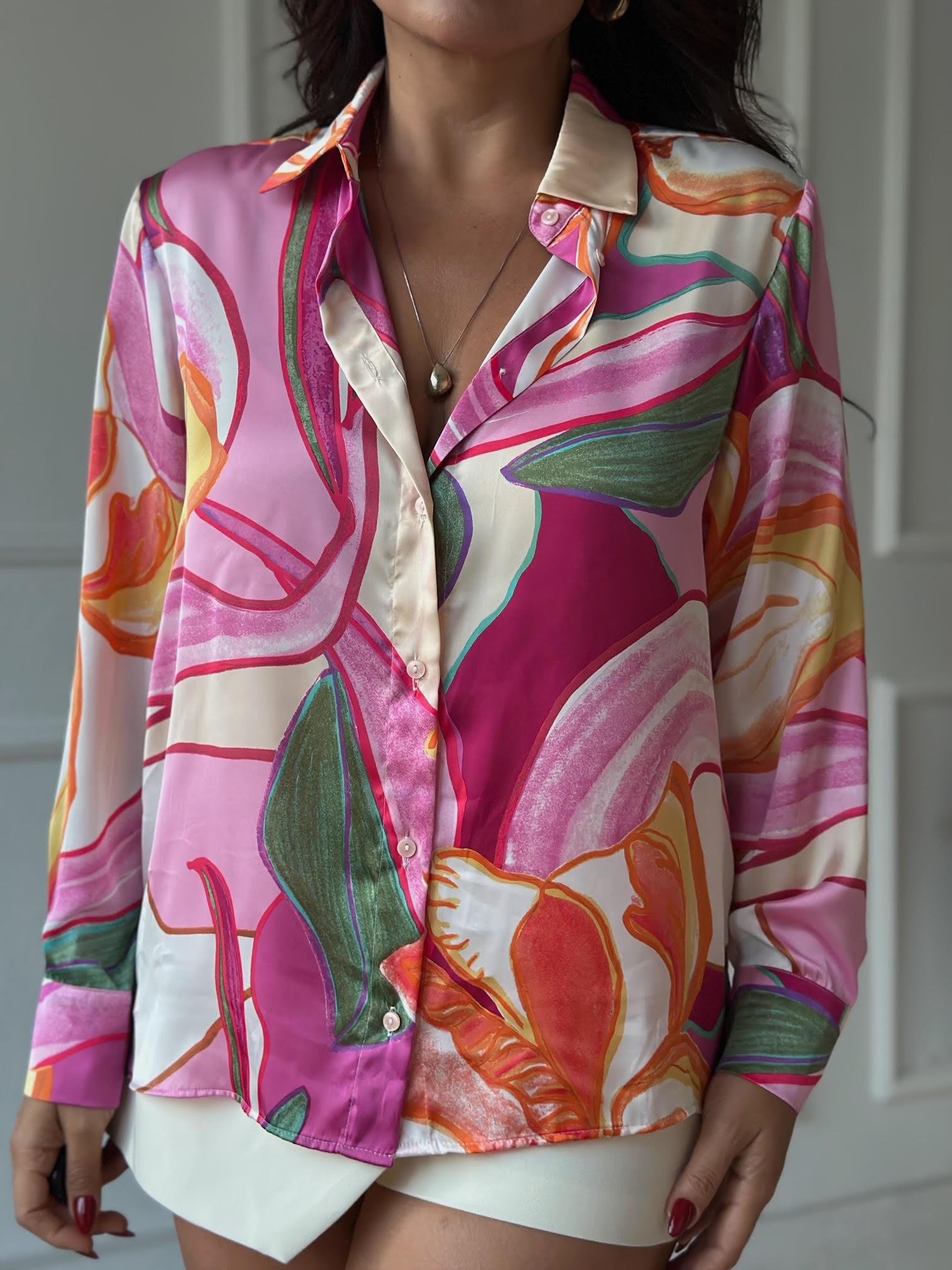 Orijinal Marka Renkli Saten Gömlek