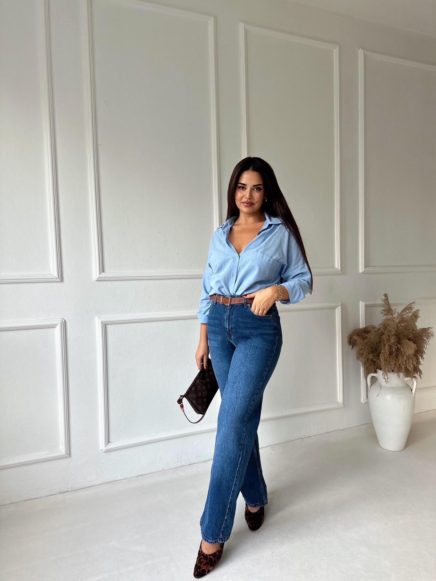 Orijinal Marka Tam Yüksek Bel Orta Mavi Straight Jean - Nora Butik