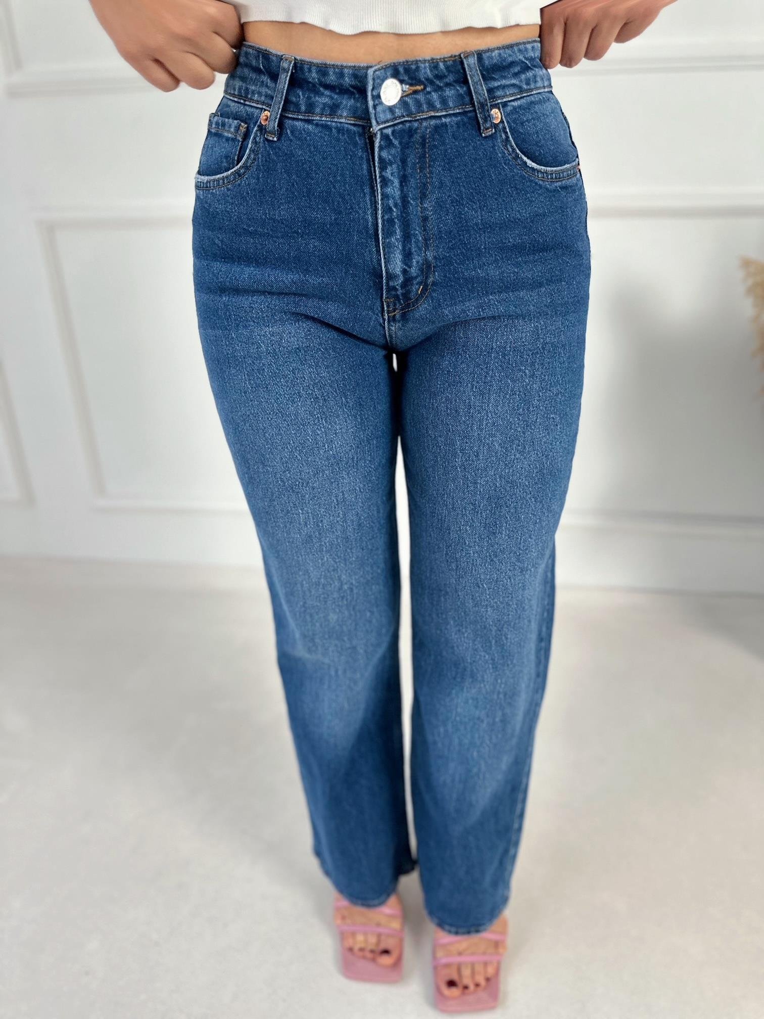 Orijinal Marka Tam Yüksek Bel Orta Mavi Straight Jean