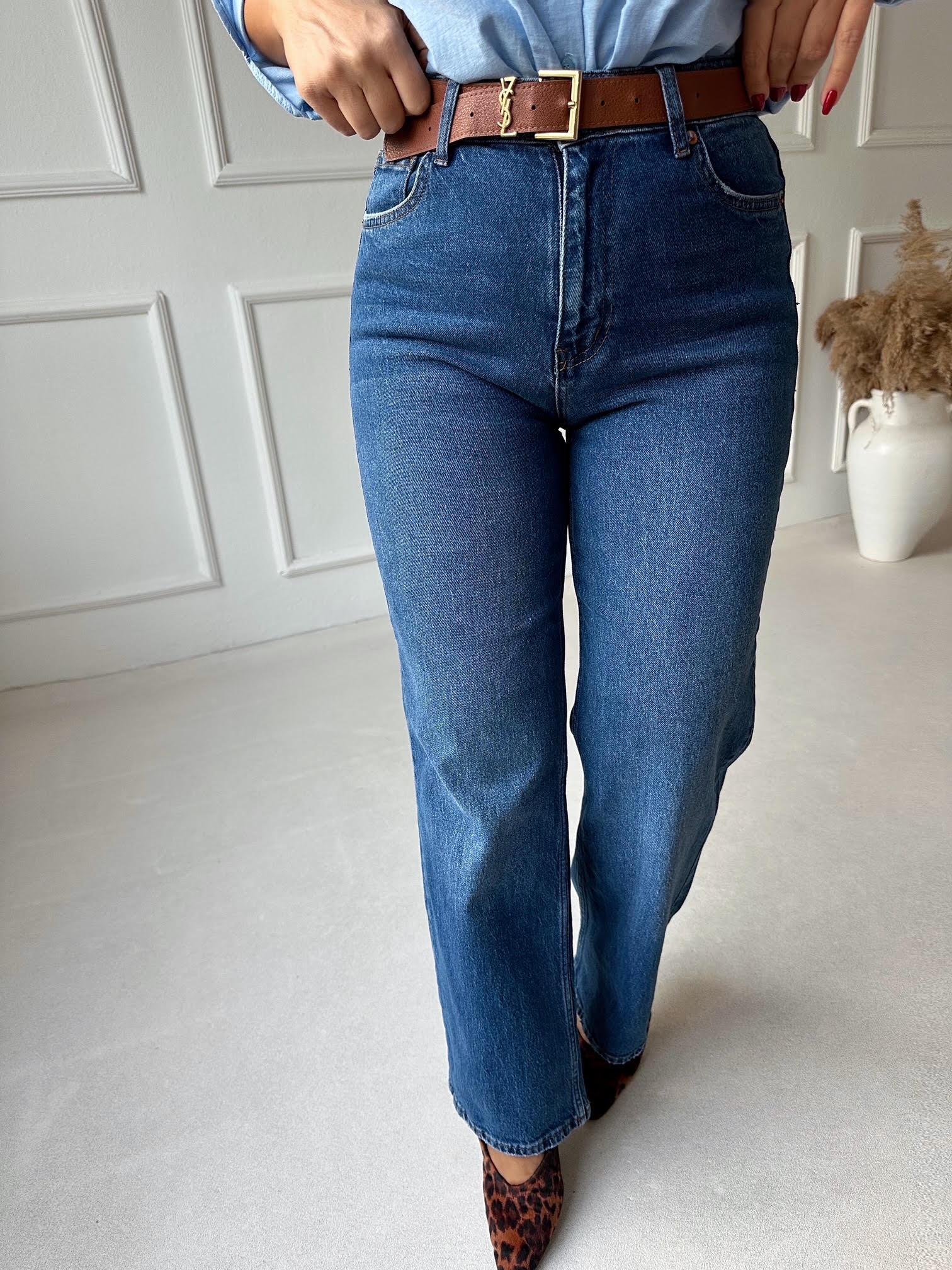 Orijinal Marka Tam Yüksek Bel Orta Mavi Straight Jean - Nora Butik