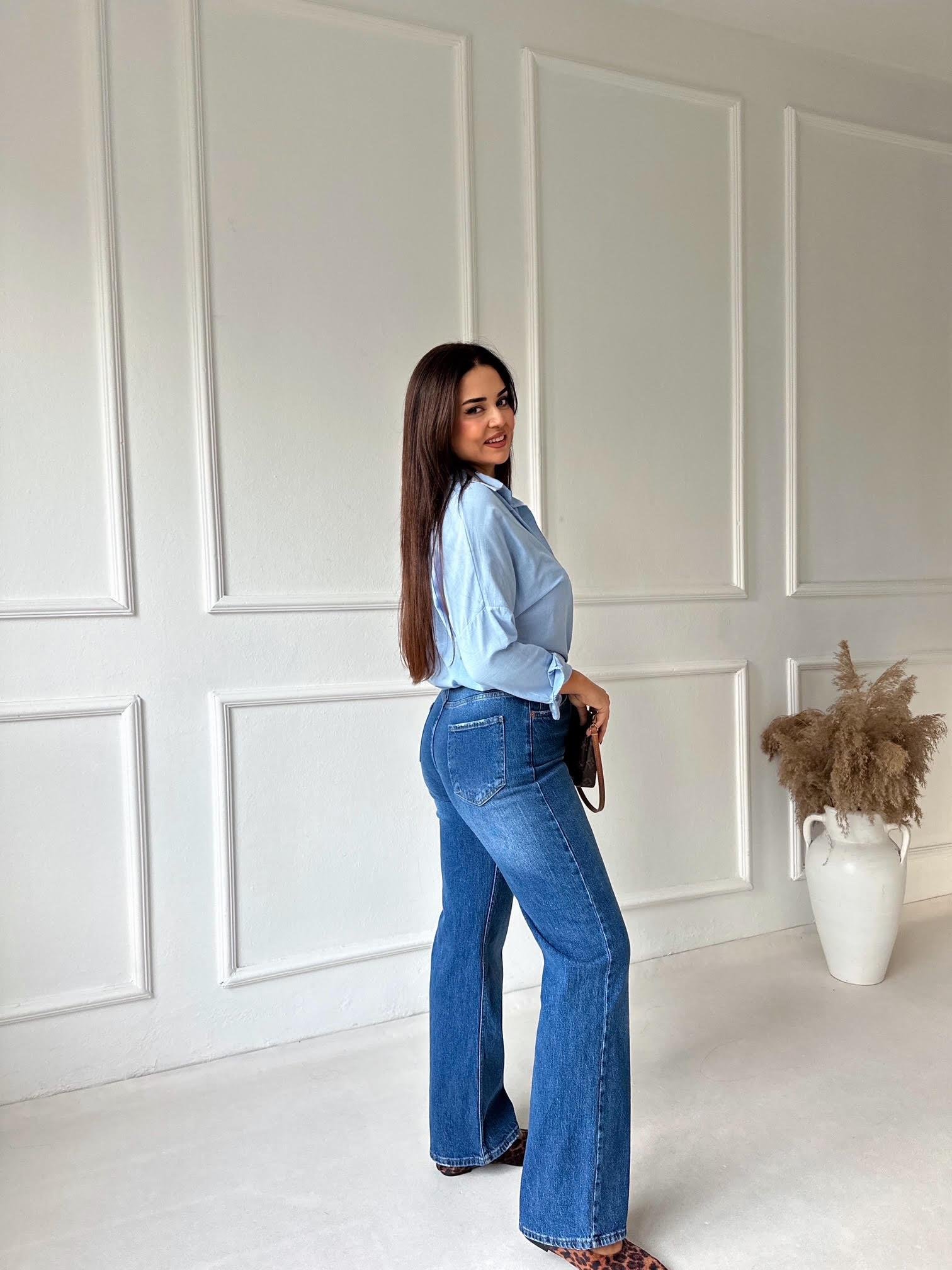 Orijinal Marka Tam Yüksek Bel Orta Mavi Straight Jean - Nora Butik