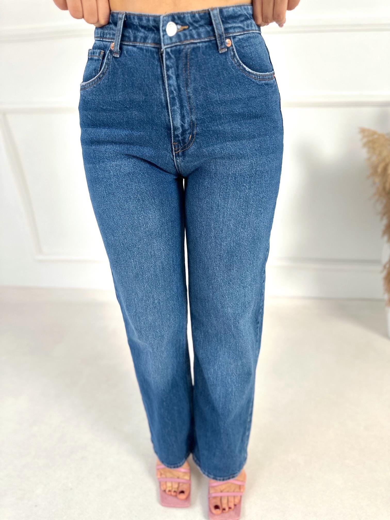 Orijinal Marka Tam Yüksek Bel Orta Mavi Straight Jean