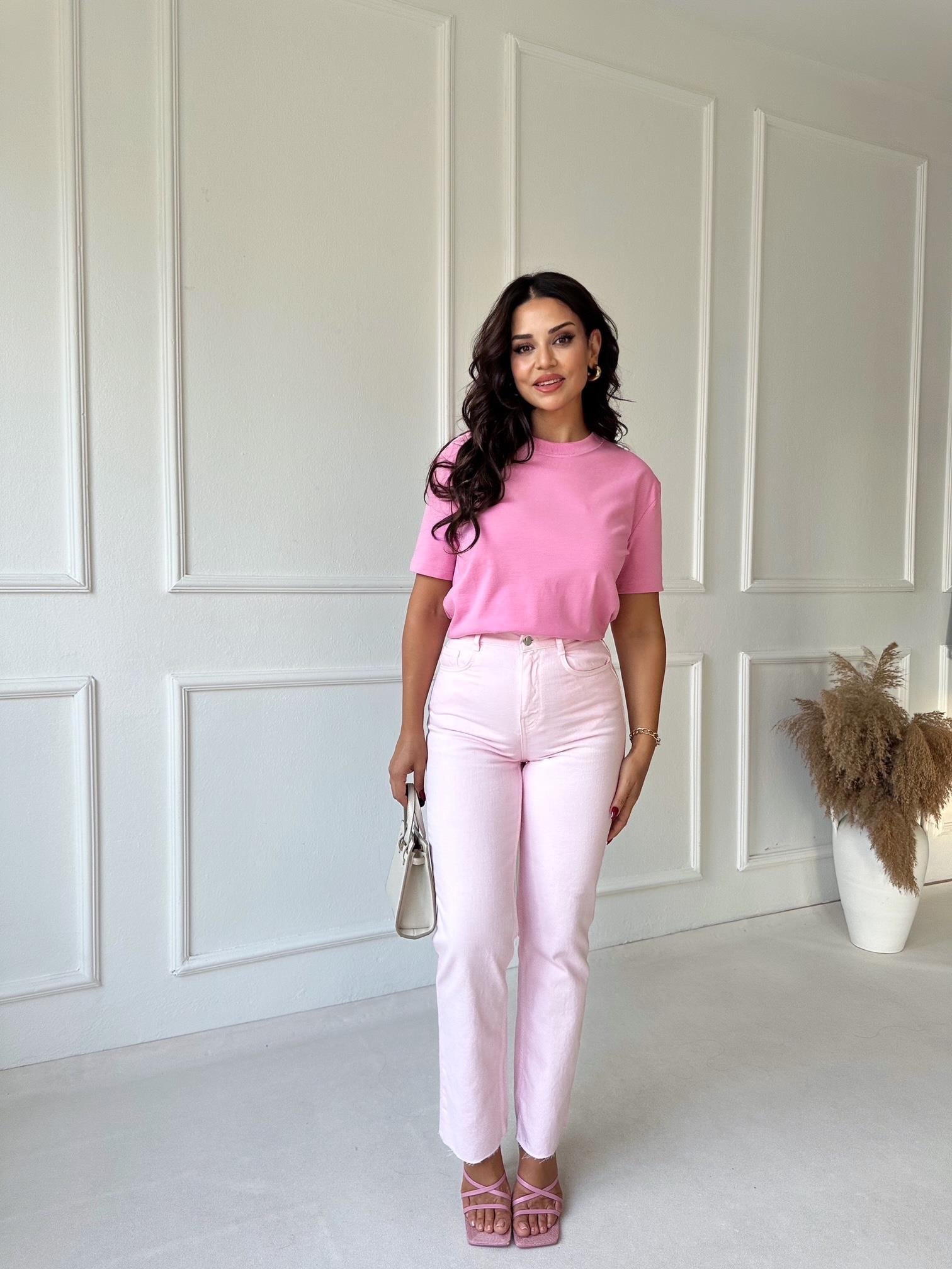 Orijinal Marka Tam Yüksek Bel Pembe Yıkamalı Straight Fit Jean | Nora Butik