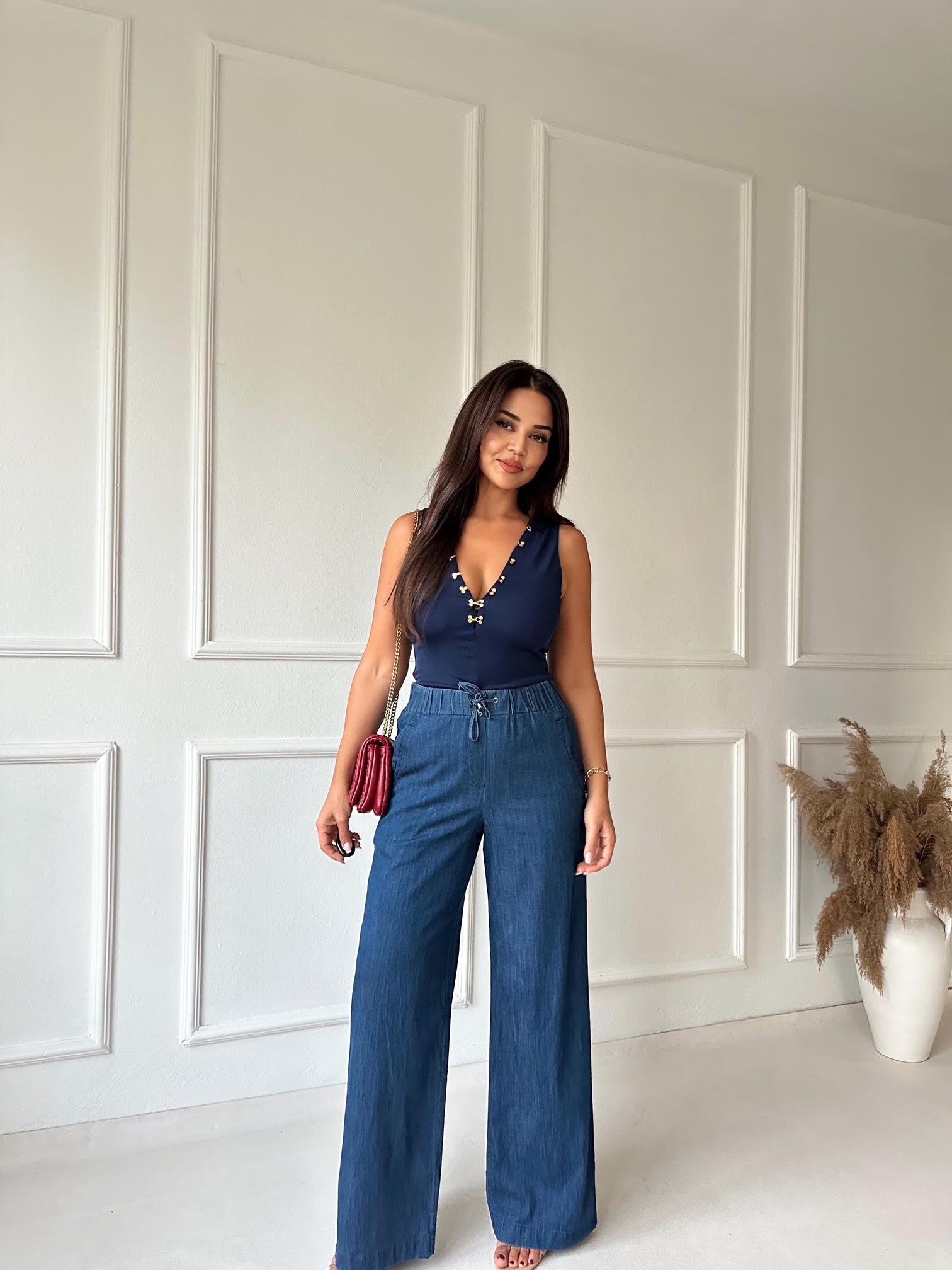 Orijinal Marka Tam Yüksek Bel Straight Fit Tensel Jean Pantolon 