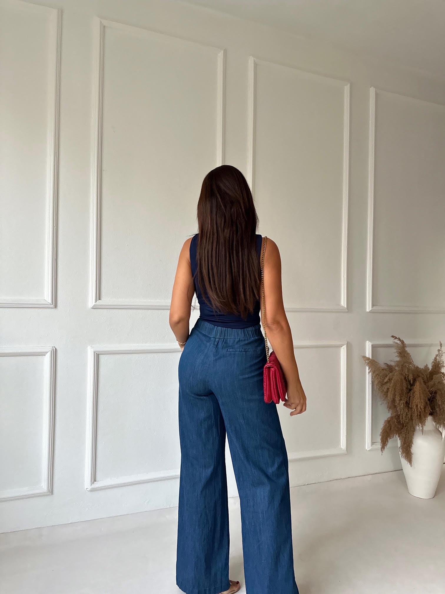 Orijinal Marka Tam Yüksek Bel Straight Fit Tensel Jean Pantolon 