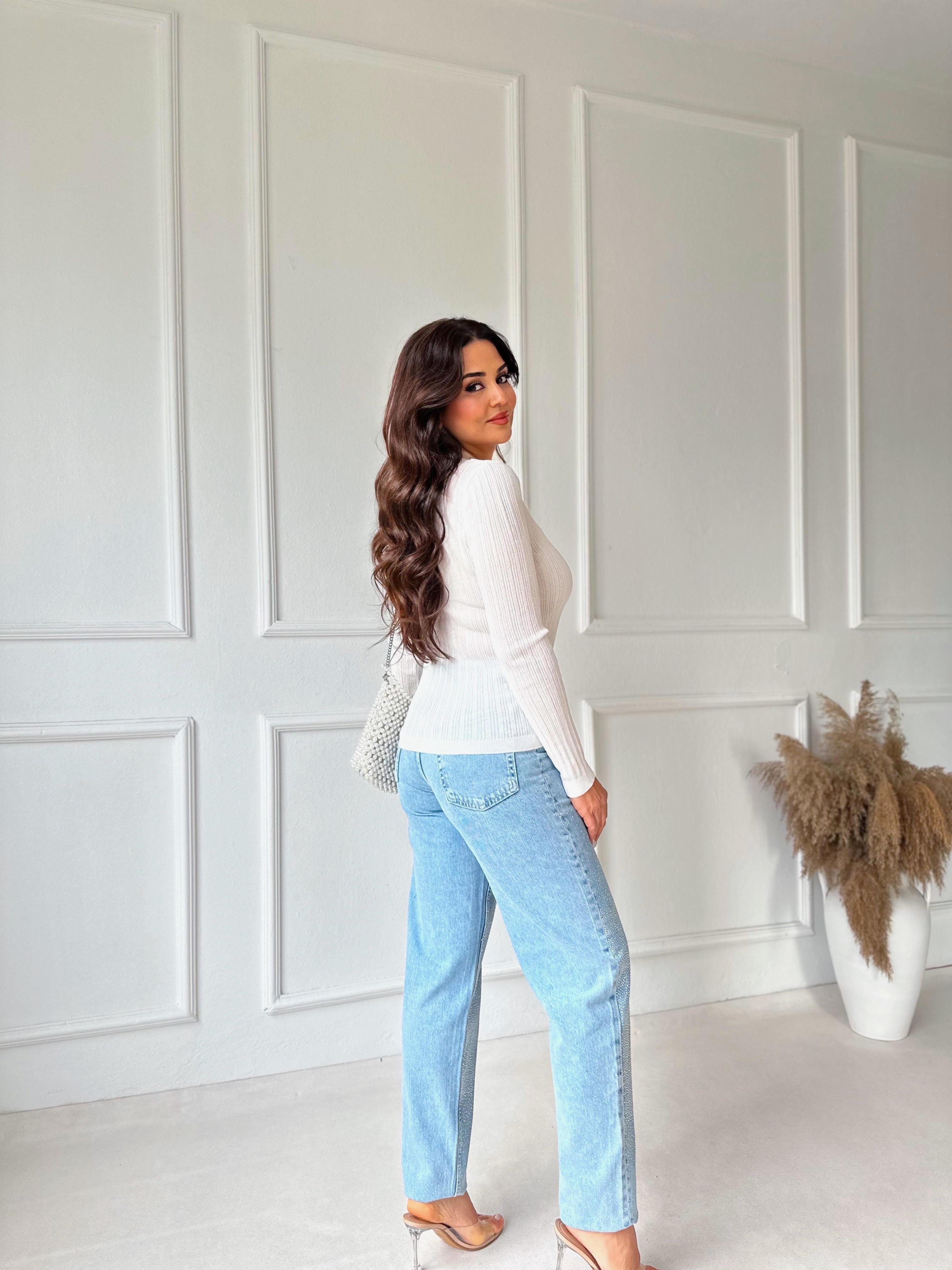 Orijinal Marka Taşlı Mom Jean