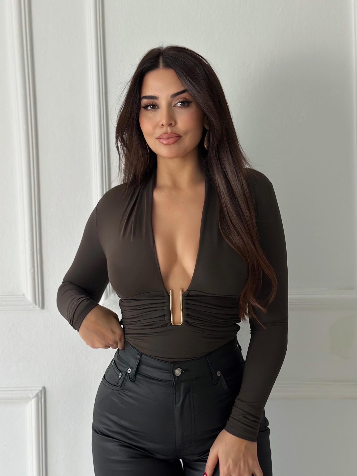 Orijinal Marka Toka Detaylı Haki Bodysuit