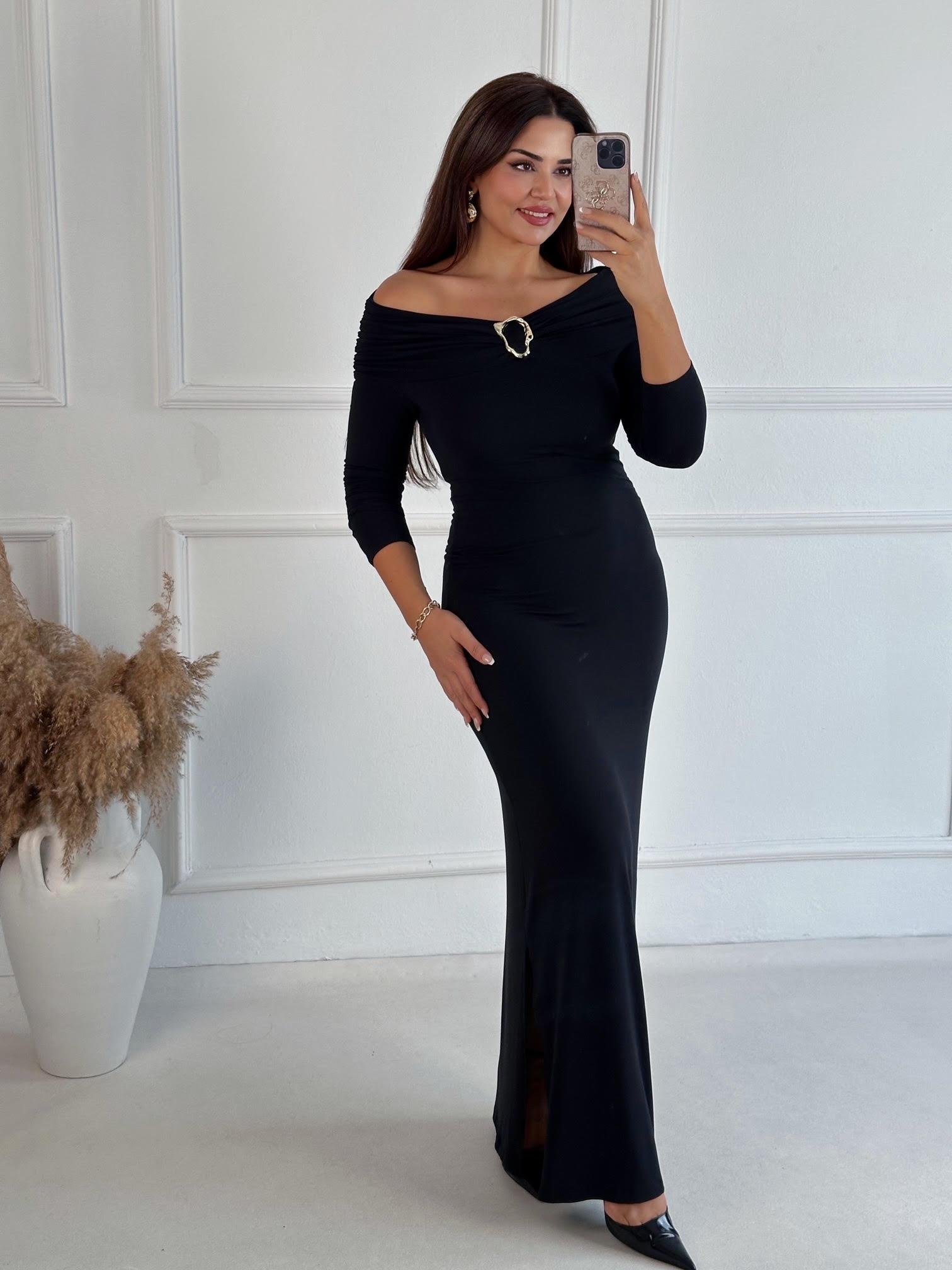 Orijinal Marka Tokalı Madonna Yaka Elbise 