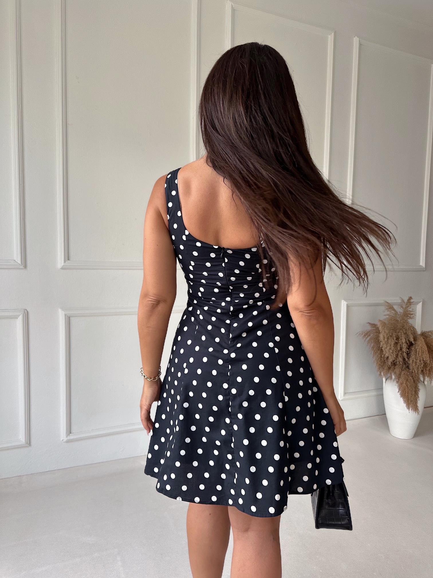 Orjinal Marka Kare Yaka Mini Elbise Puantiyeli