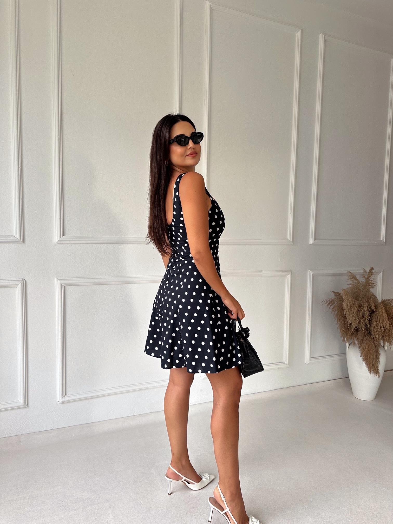 Orjinal Marka Kare Yaka Mini Elbise Puantiyeli